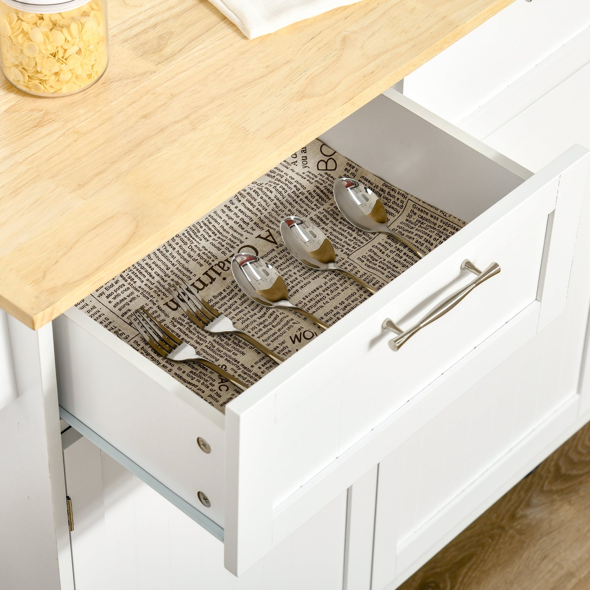 Rolling Kitchen Island with Storage Drawers, Kitchen Cart with Rubber Wood Top, Cabinet &; Towel Rack, White Kitchen Islands & Kitchen Carts   at Gallery Canada