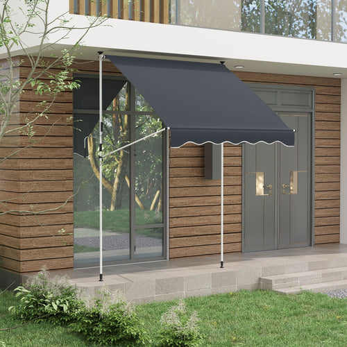 6.6'x5' Manual Retractable Patio Awning Sun Shelter Window Door Deck Canopy, Water Resistant UV Protector, Black