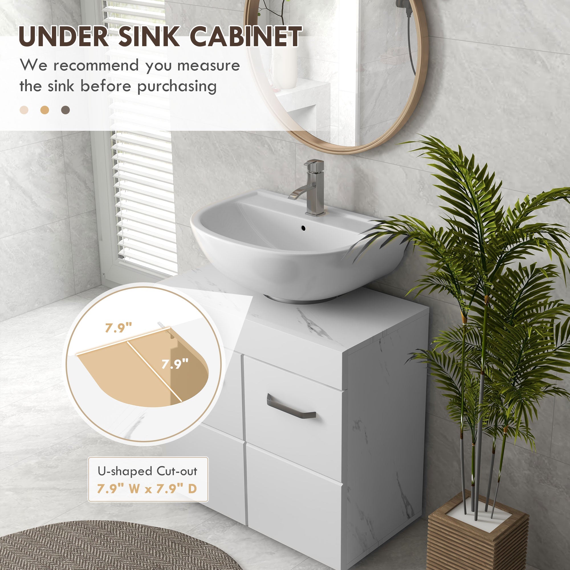 Bathroom Vanity Under Sink Cabinet, Pedestal Cabinet Storage with Double Doors and Adjustable Shelf, White Marbling Bathroom Cabinets   at Gallery Canada