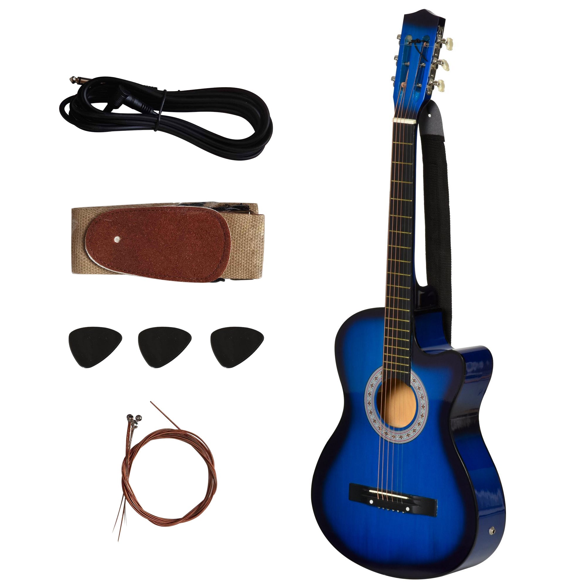 38 Inch Full Size Classical Acoustic Electric Guitar Premium Gloss Finish with Strings, Picks, Shoulder Strap and Case Bag, Blue Electronic Musical Pianos   at Gallery Canada