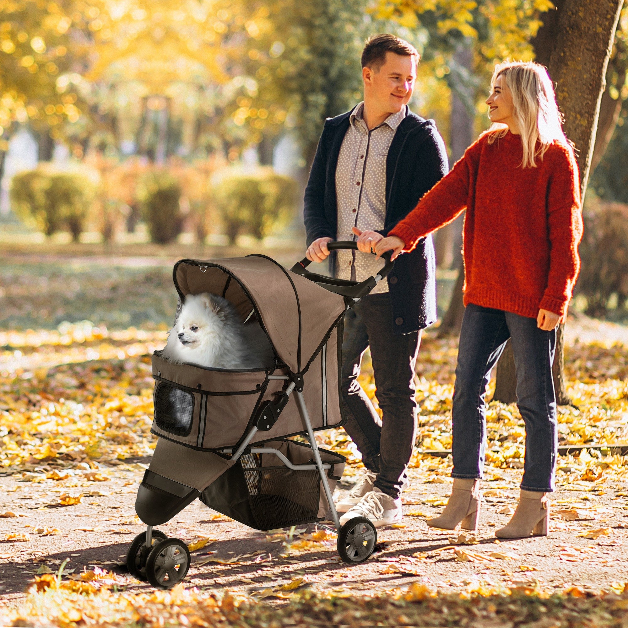 Cat Stroller, 3 Wheels Foldable Dog Stroller with Storage Basket, Brake, Adjustable Canopy, Cupholders, Pet Stroller for Miniature and Small Dogs Travel, Coffee Dog Bike Trailers & Strollers at Gallery Canada