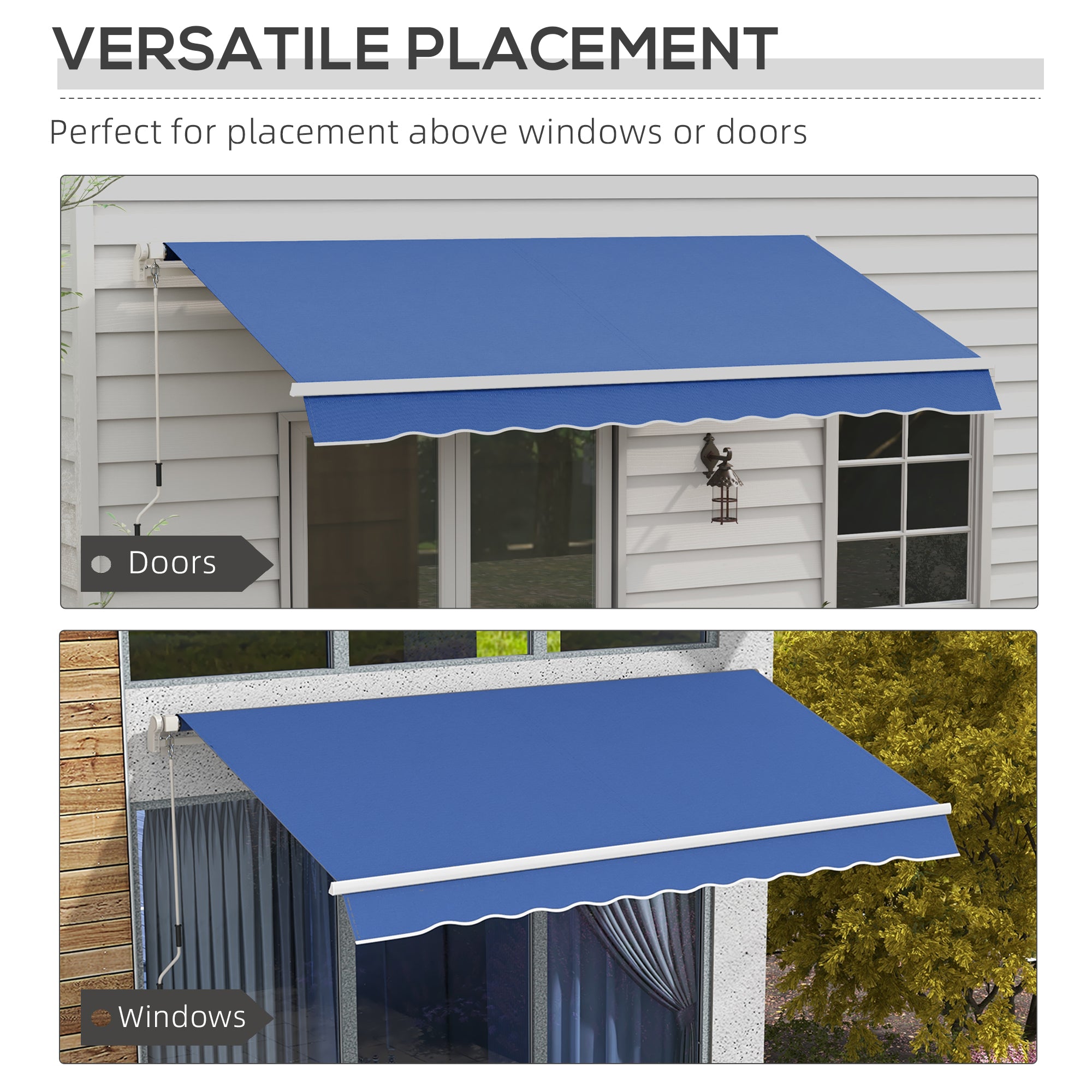 12' x 10' Manual Retractable Awning Outdoor Sunshade Shelter with Adjustable &; Versatile Design, Dark Blue Patio Awnings at Gallery Canada