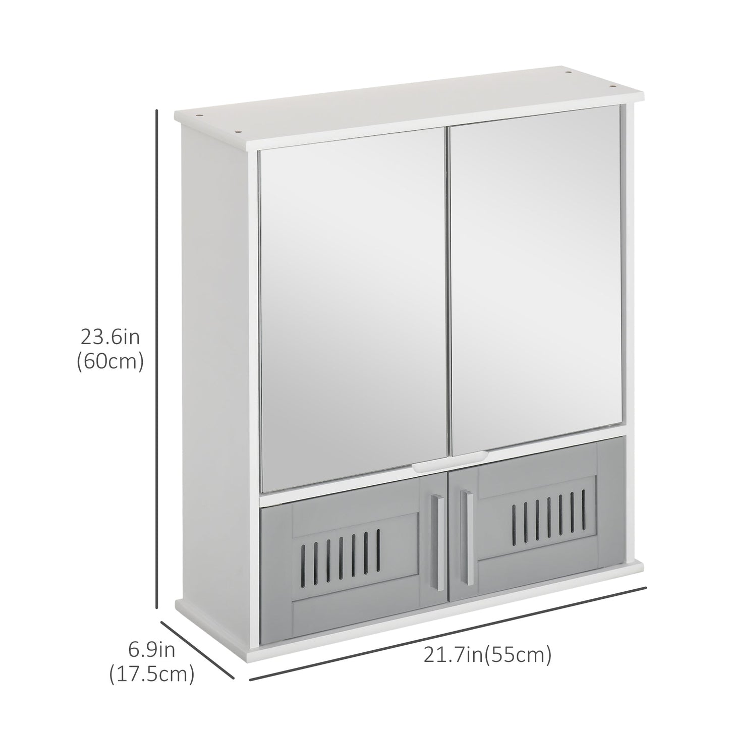 Bathroom Mirror Cabinet, Wall Mounted Storage Cupboard with Double Doors and Adjustable Shelf, Grey Mirror Medicine Cabinets   at Gallery Canada