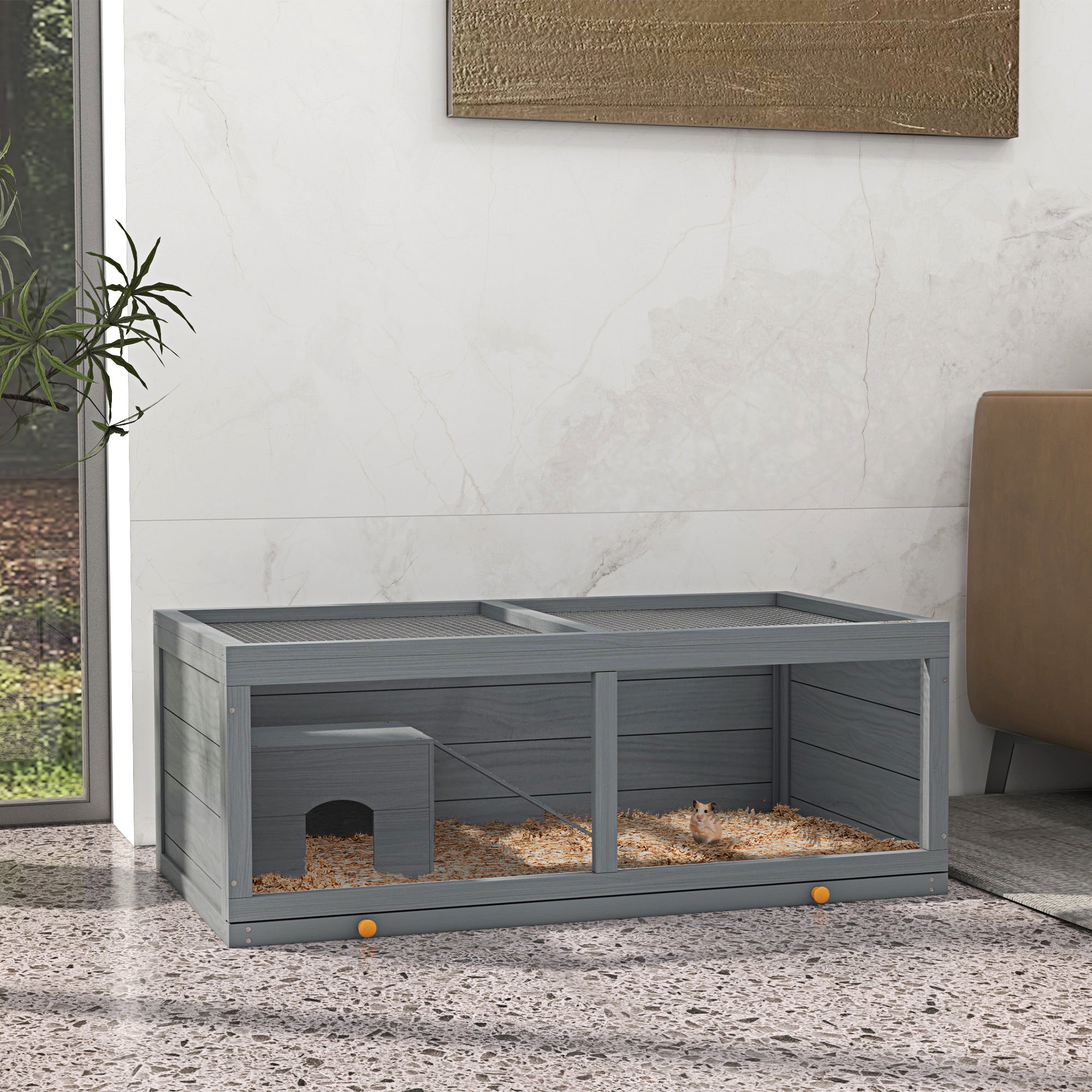 Small Animals Kit Hutch w/ Sliding Tray, Exercise Play House for Dwarf Hamsters, Gerbils, Chinchillas, Grey Hamster Cages at Gallery Canada