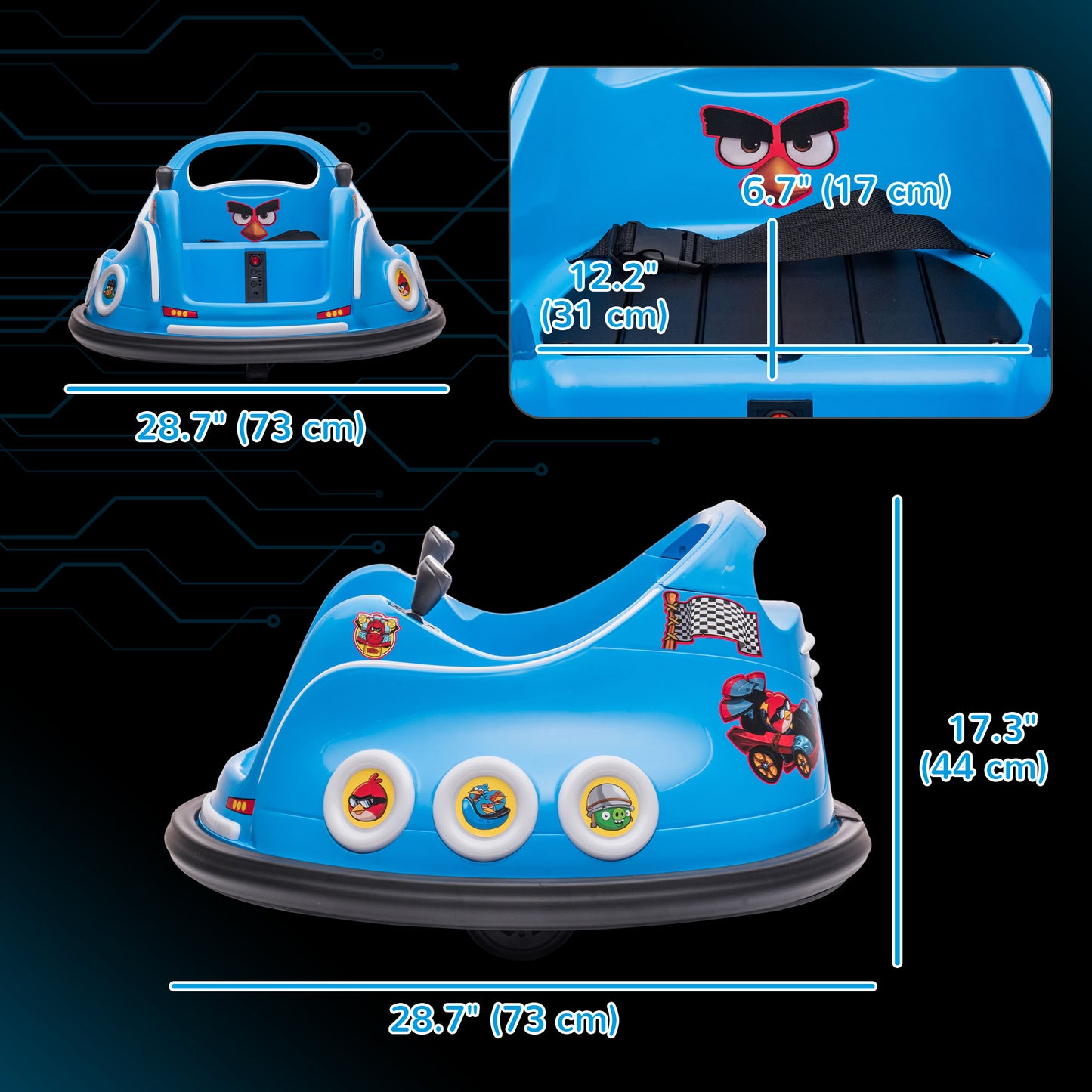 Angry Bird Licensed Electric Ride on Car, 12V Bumper Car for Kids w/ Dual Joysticks, 360 Degree Spin, Blue Electric Ride On Toys   at Gallery Canada