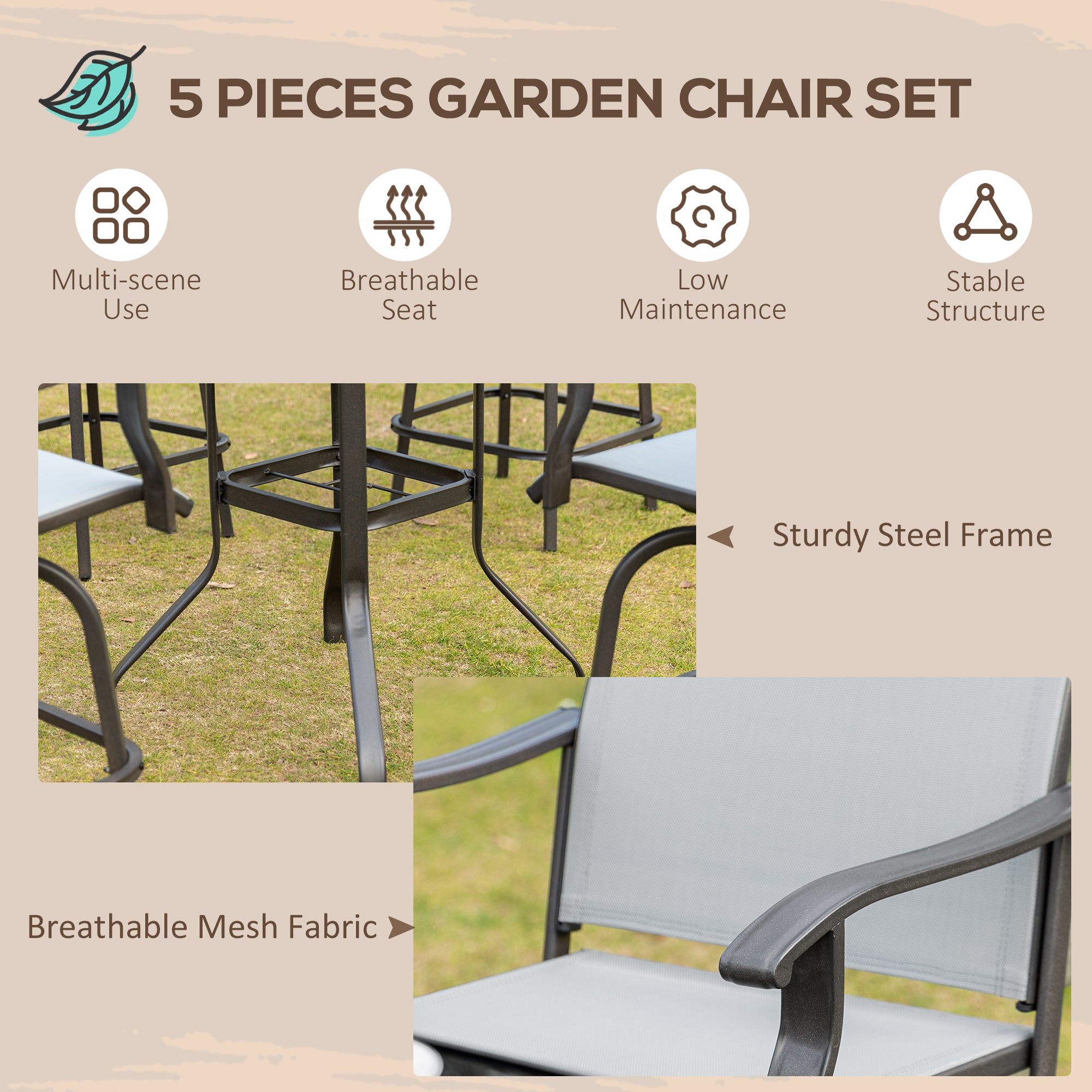 5 Pieces Patio Furniture Set, Outdoor Garden Conversation Set with Tempered Glass Table, 4 Swivel Chairs and Umbrella Hole, Grey Bistro Sets at Gallery Canada
