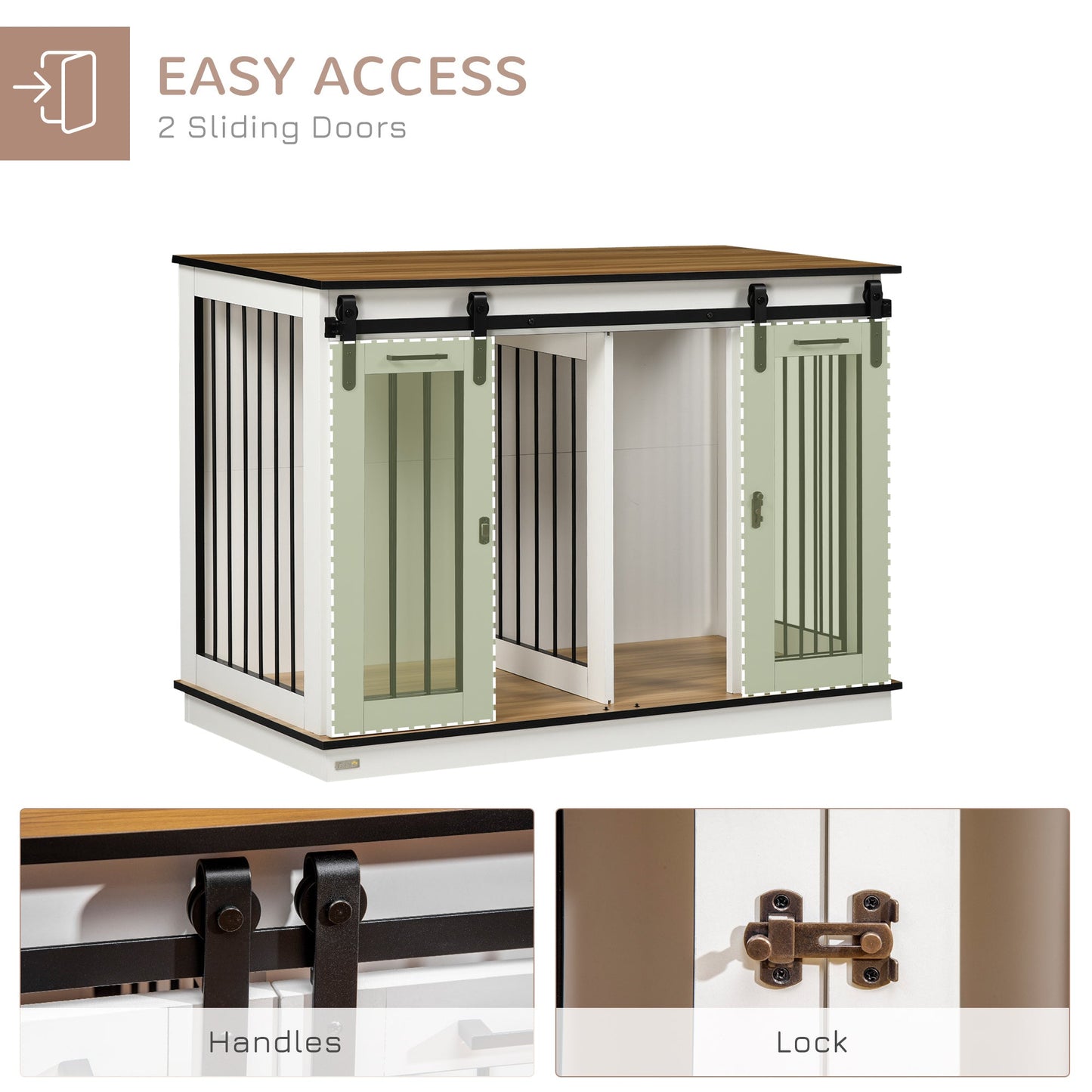 Wooden Dog Crate Furniture with Divider, TV Stand, 2 Rooms, Sliding Doors, White Houses, Kennels & Pens   at Gallery Canada