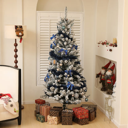 6ft Prelit Artificial Christmas Tree with Blue Ornaments, Flocked Christmas Tree with LED Lights for Home Office Pre Lit Christmas Trees Green  at Gallery Canada