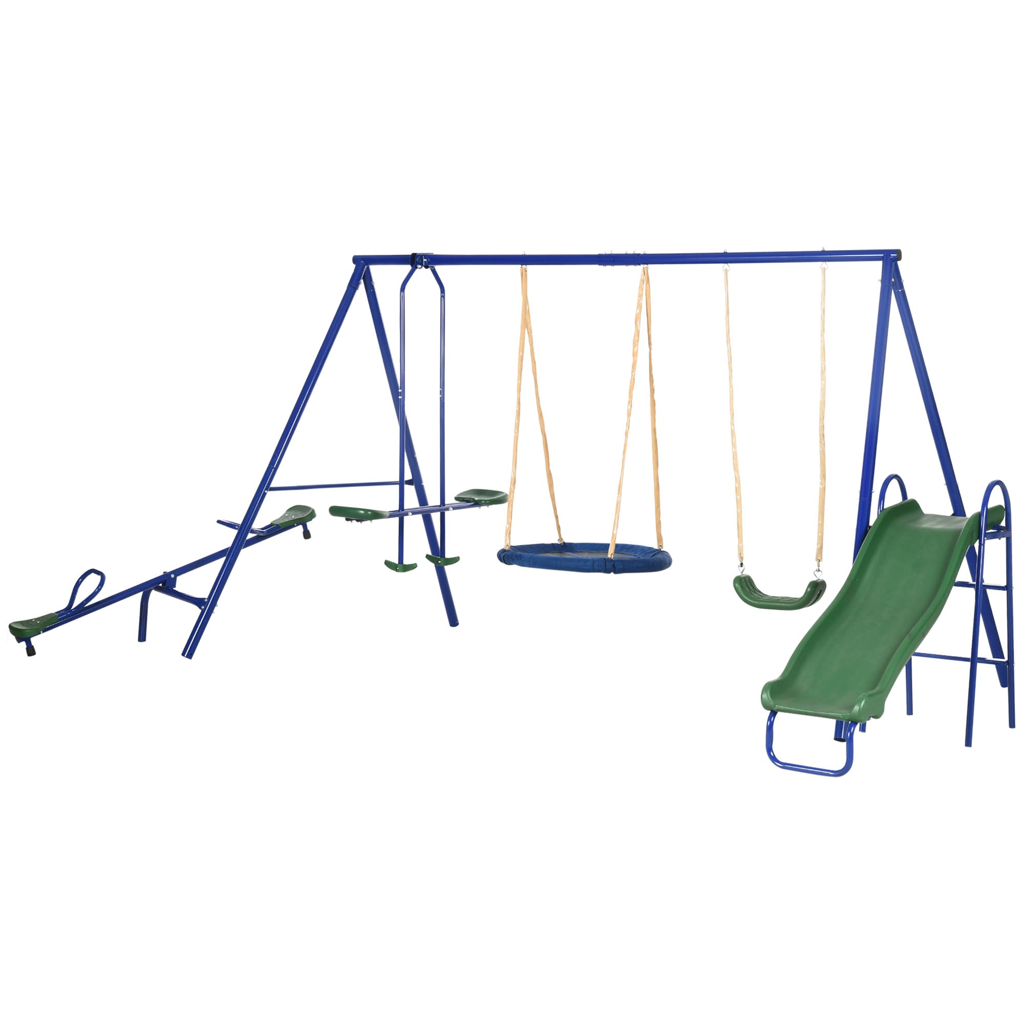 5 in1 Kids Swing Set with Saucer Swing, Slide, Seesaw, Glider, Swing Seat for Backyard, Playground Gym Sets & Swings Multicoloured, Blue, Green, Brown at Gallery Canada