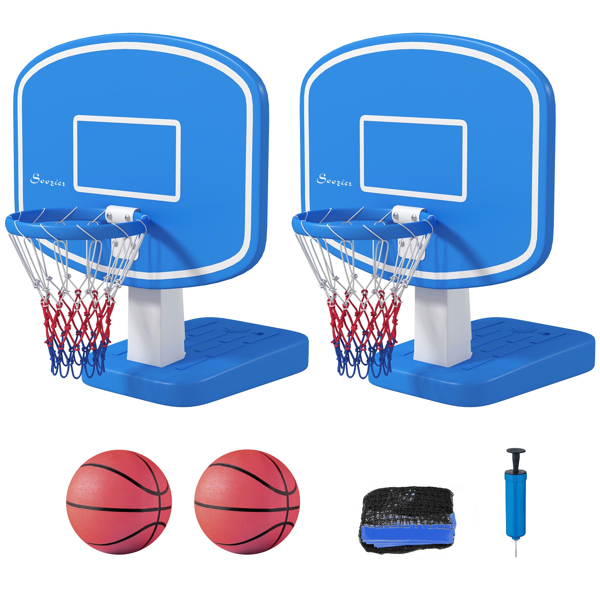 2-in-1 Pool Basketball Hoop Poolside &; Volleyball Set, Portable Basketball Hoop with Fillable Base Basketball Blue, White at Gallery Canada