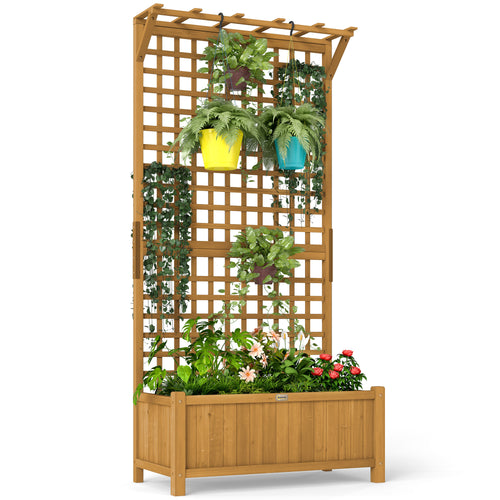 Wood Planter with Trellis for Vine Climbing, Raised Garden Bed, Privacy Screen for Backyard, Patio, Deck, Yellow