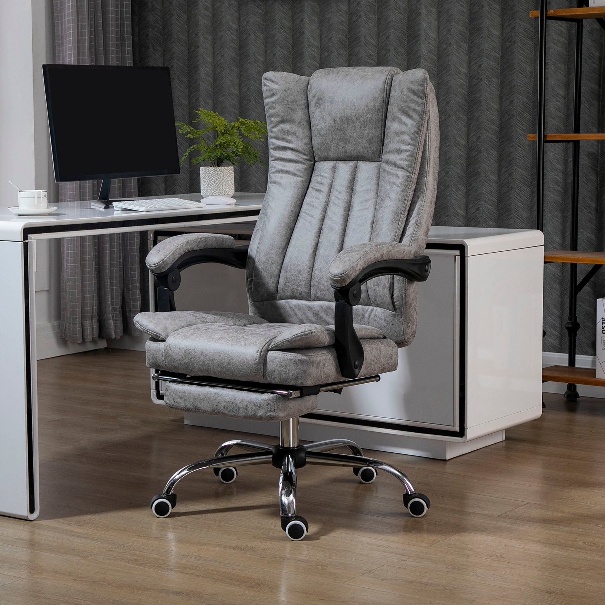 Microfiber Computer Chair, Executive Office Chair with Reclining Backrest Retractable Footrest Adjustable Height Grey Executive & Manager Chairs   at Gallery Canada