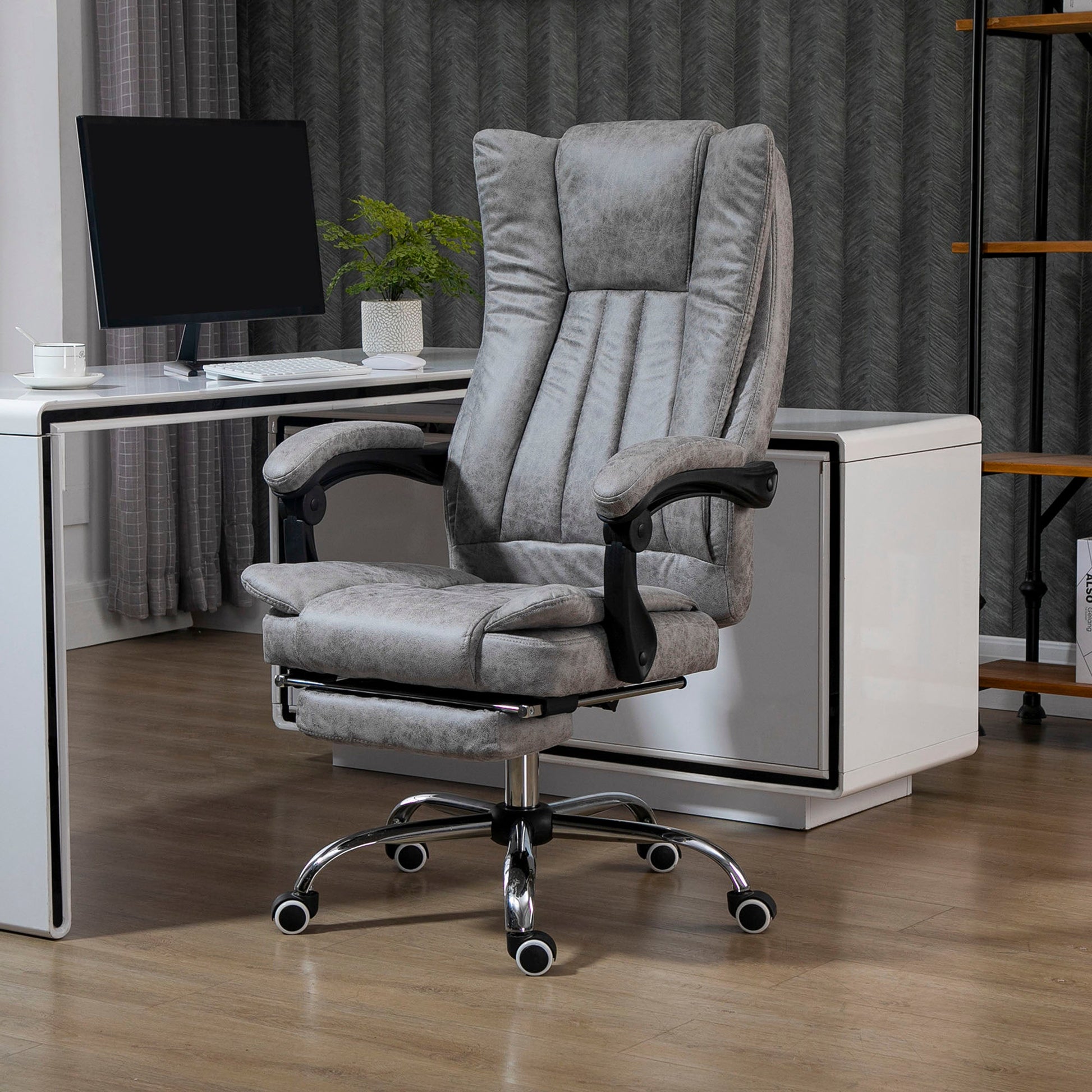 Microfiber Computer Chair, Executive Office Chair with Reclining Backrest Retractable Footrest Adjustable Height Grey Executive & Manager Chairs   at Gallery Canada