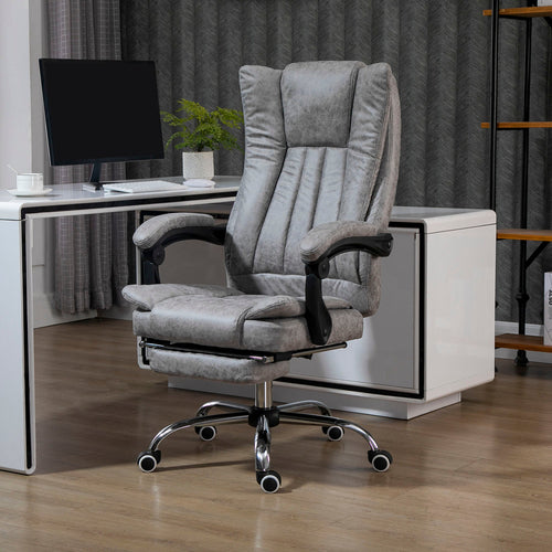 Microfiber Computer Chair, Executive Office Chair with Reclining Backrest Retractable Footrest Adjustable Height Grey