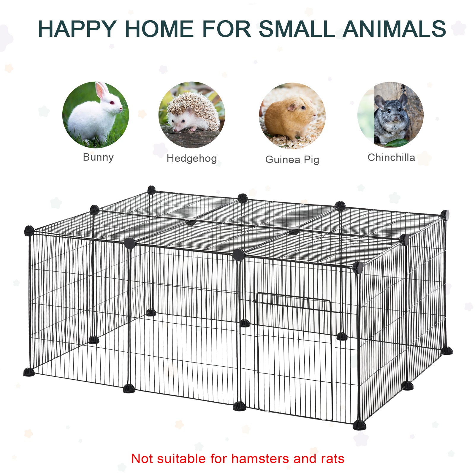 Small Animal Cage for Bunny, Guinea Pig, Chinchilla, Hedgehog, Portable Pet Enclosure with Door, 16 Panels Houses & Habitats   at Gallery Canada