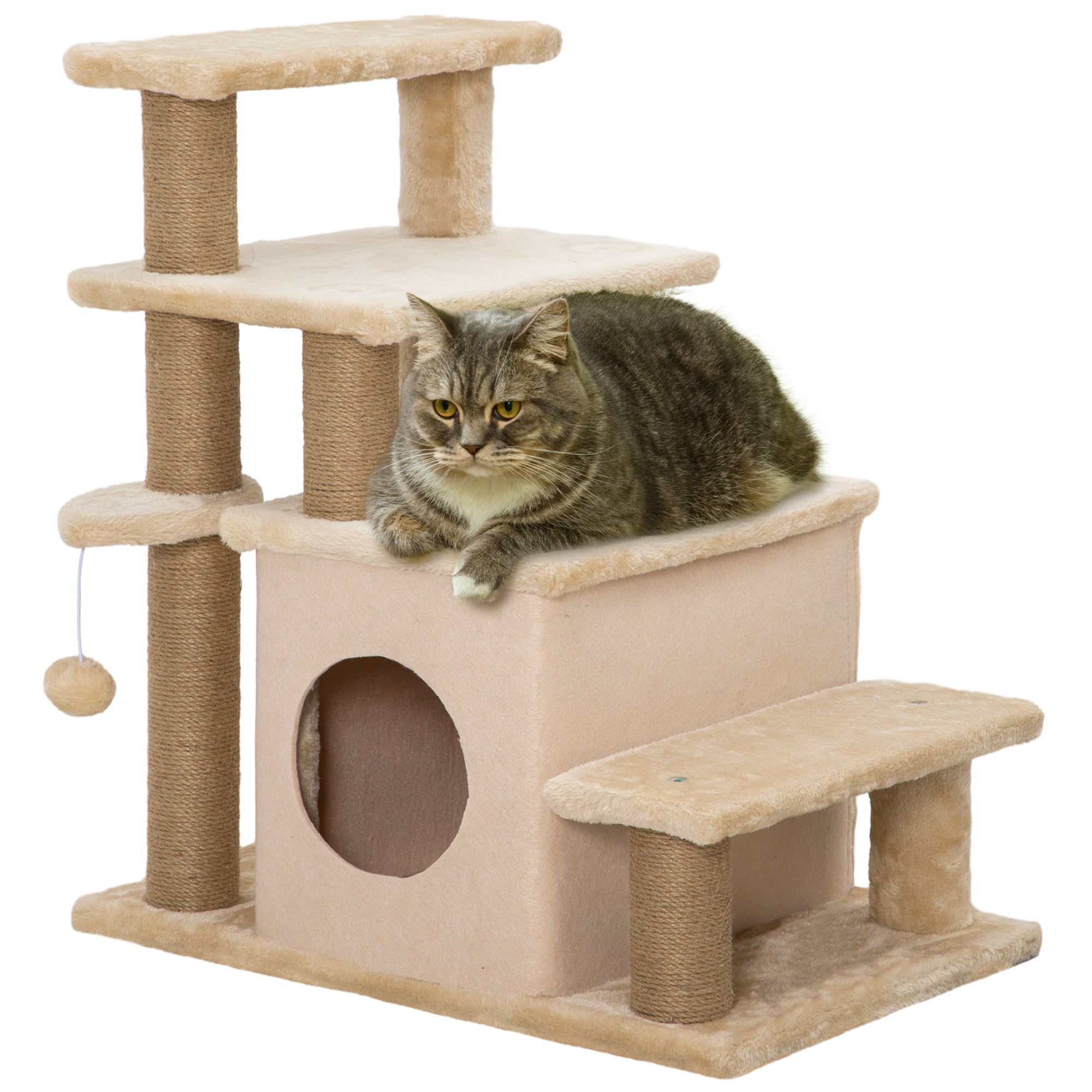 Cat Stairs Pet Steps for Couch Bed with Scratching Posts Condo Ball Toy, 23.6