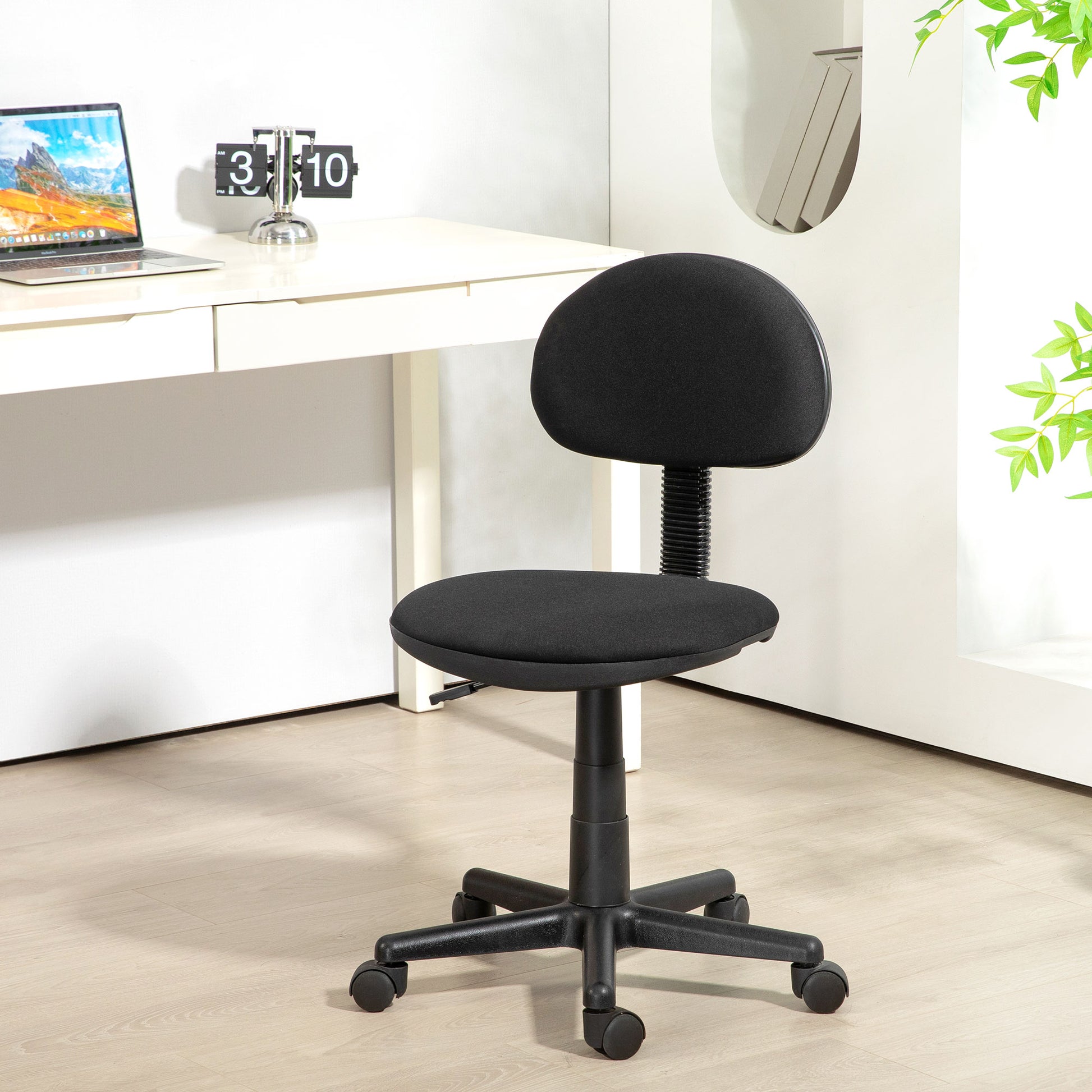 Small Desk Chair, Armless Office Chair with Adjustable Height, 360° Swivel Wheels, Low Back for Small Spaces, Black Task Chairs   at Gallery Canada