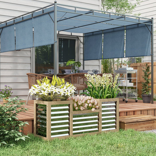 Metal and Wood Combined Planter Box, Raised Garden Beds, for Growing Flowers, Herbs and Vegetables Raised Garden Beds Silver and Light Brown  at Gallery Canada