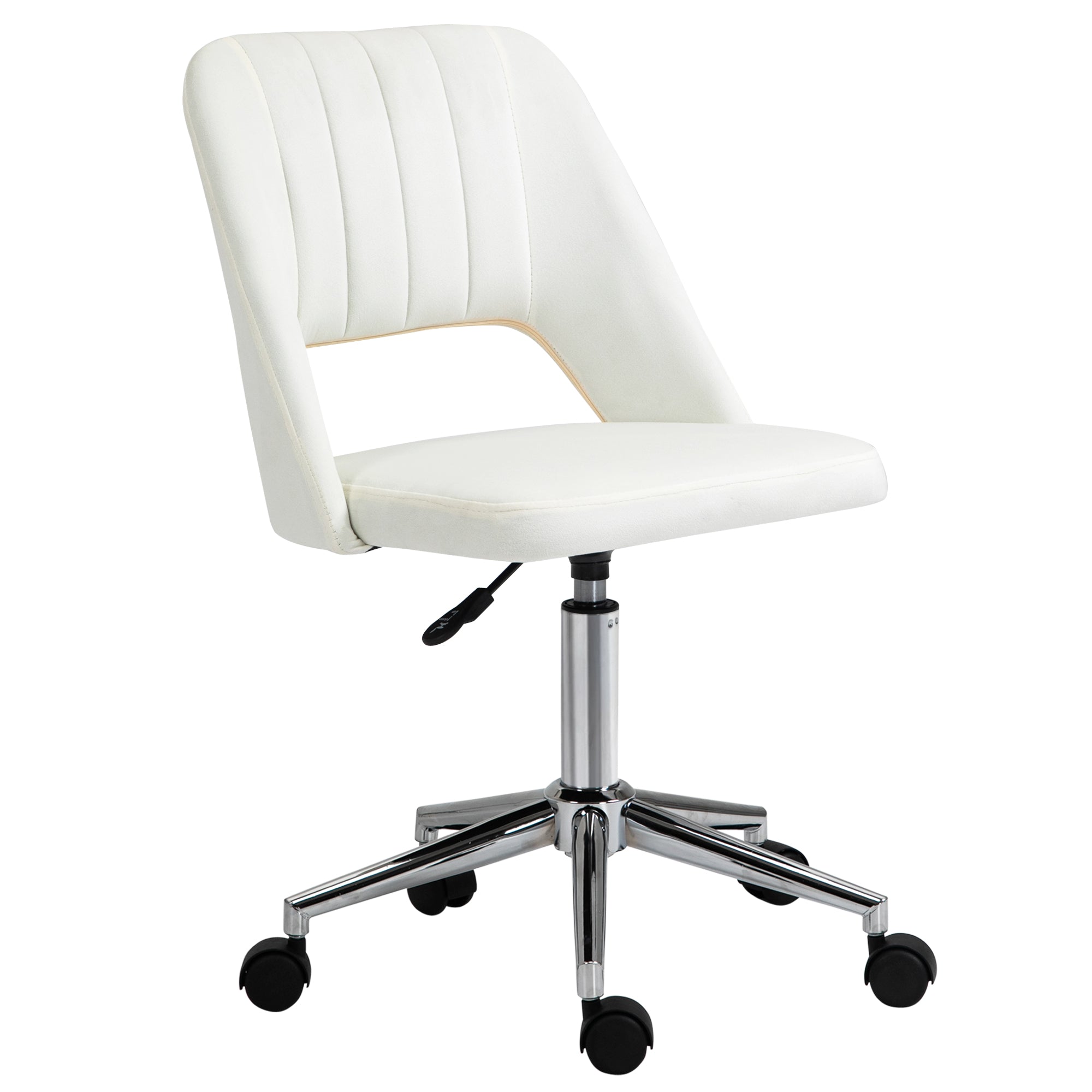 Mid Back Office Chair Velvet Fabric Swivel Scallop Shape Computer Desk Chair, Cream White Office Chairs Cream at Gallery Canada