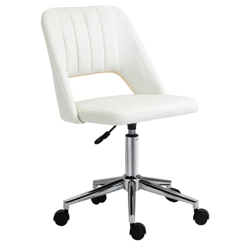 Mid Back Office Chair Velvet Fabric Swivel Scallop Shape Computer Desk Chair, Cream White