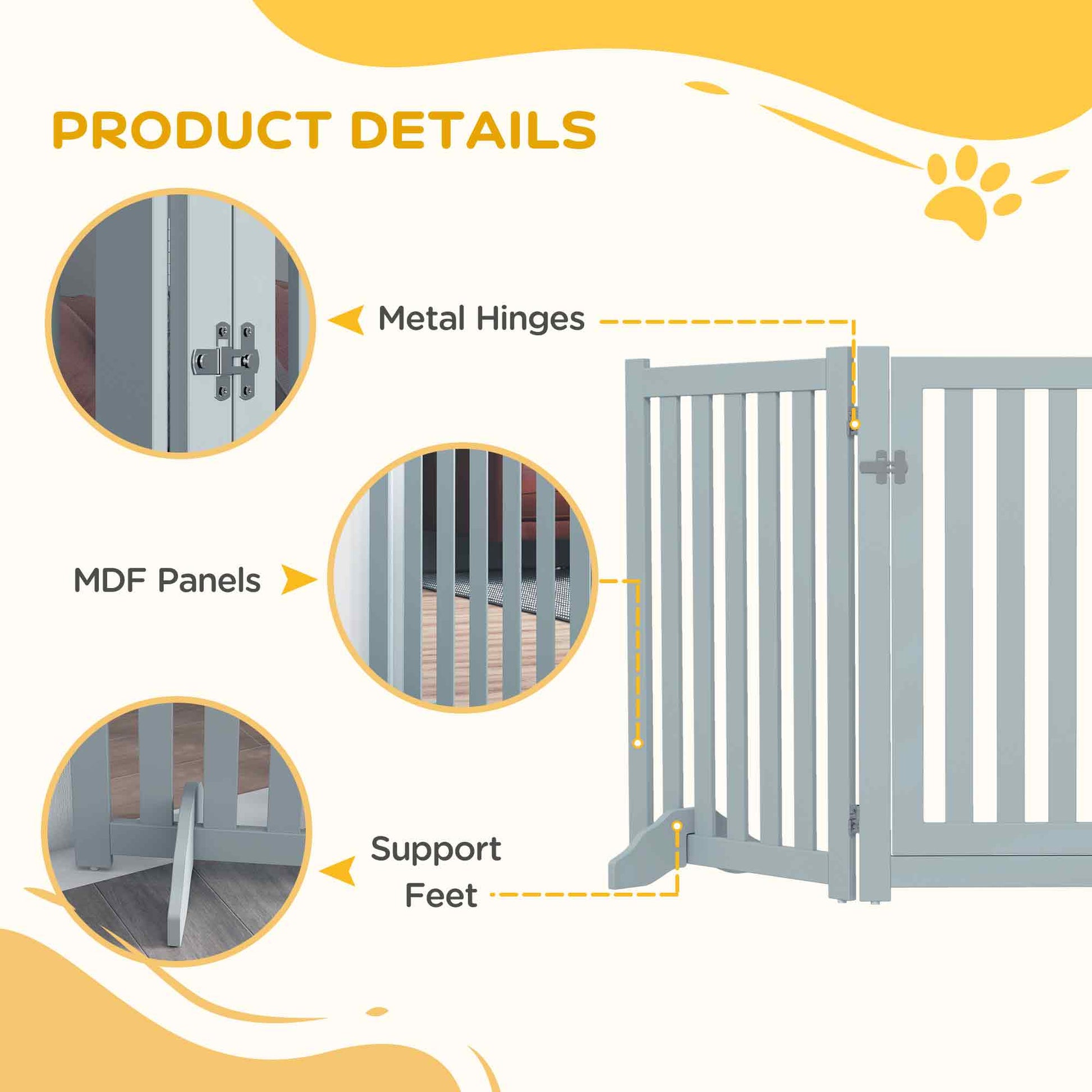 3-Panel Foldable Dog Gate with Feet for Medium Dogs and Below, Grey Houses, Kennels & Pens   at Gallery Canada