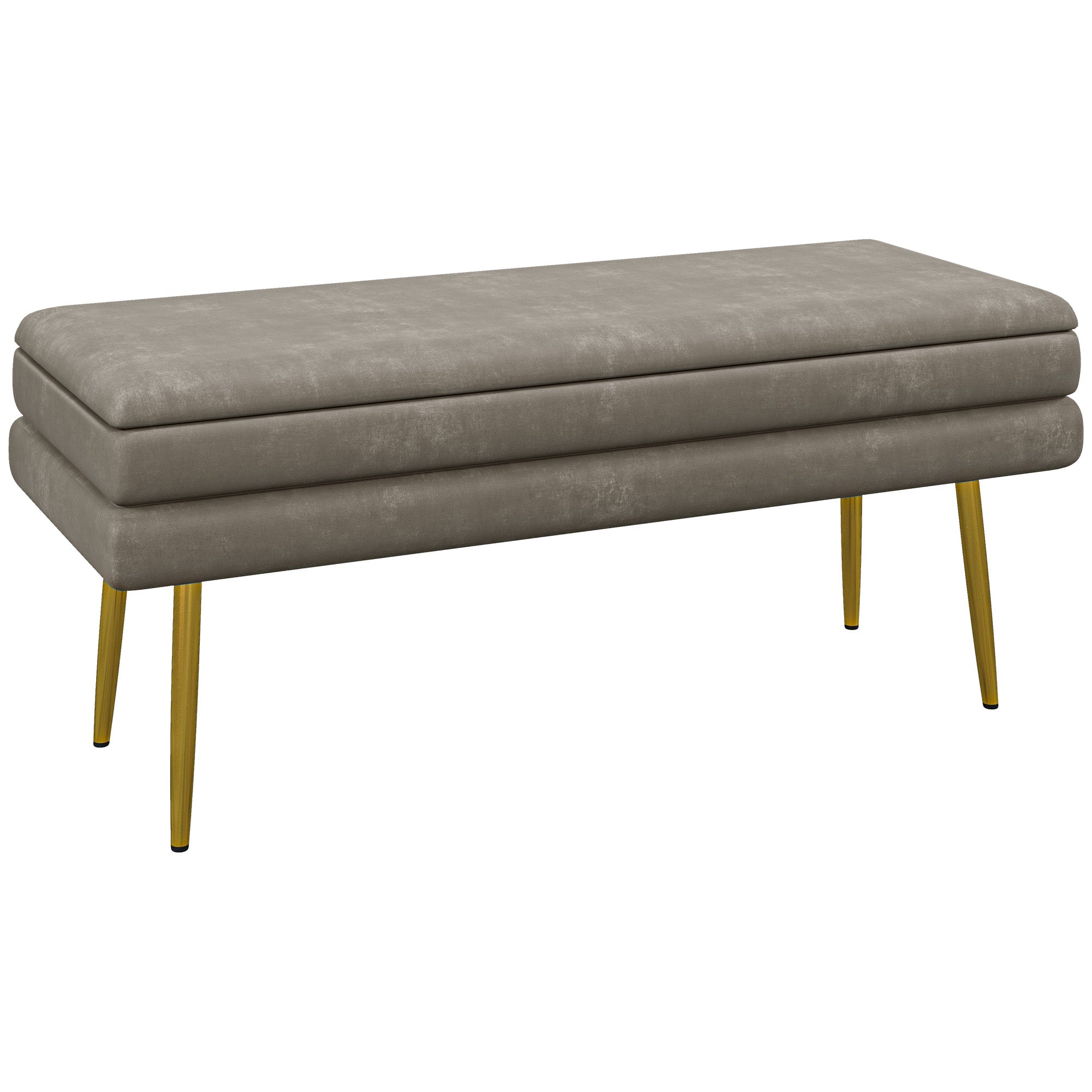 End of Bed Bench, Velvet-feel Upholstered Bench with Thick Padded Seat and Steel Legs, Modern Bedroom Bench, Beige Storage Ottomans & Benches at Gallery Canada