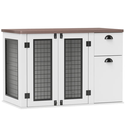 44" Dog Crate Furniture with Double Doors, Storage Drawer, for Medium Dogs, White Houses, Kennels & Pens   at Gallery Canada