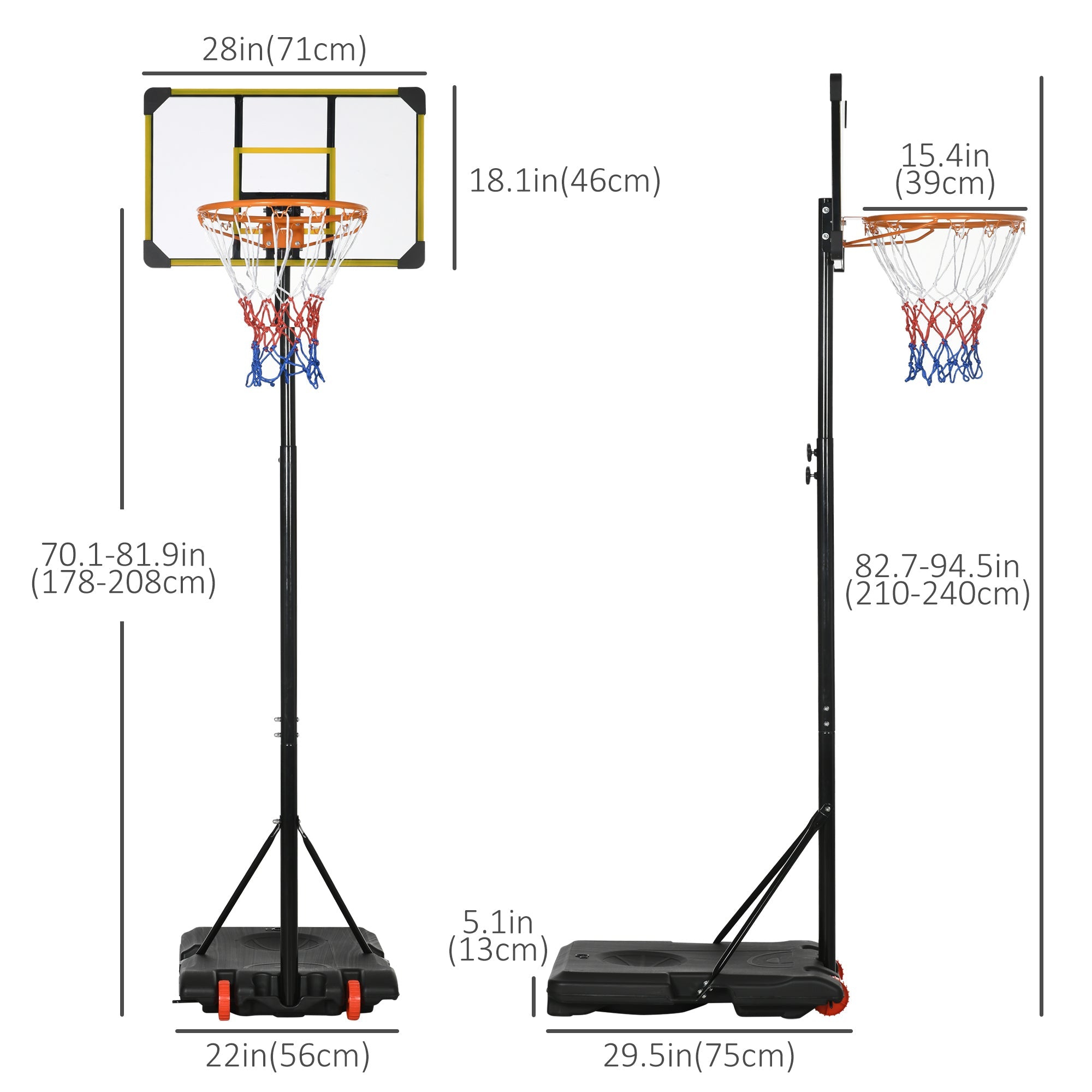 Portable Basketball Hoop, 6ft-7ft Height Adjustable Basketball System with Wheels &; 28