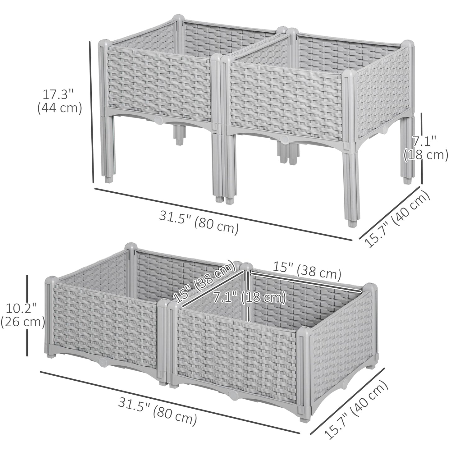 4-piece Raised Garden Bed PP Raised Flower Bed Vegetable Herb Grow Box Stand Grey Elevated Garden Beds   at Gallery Canada