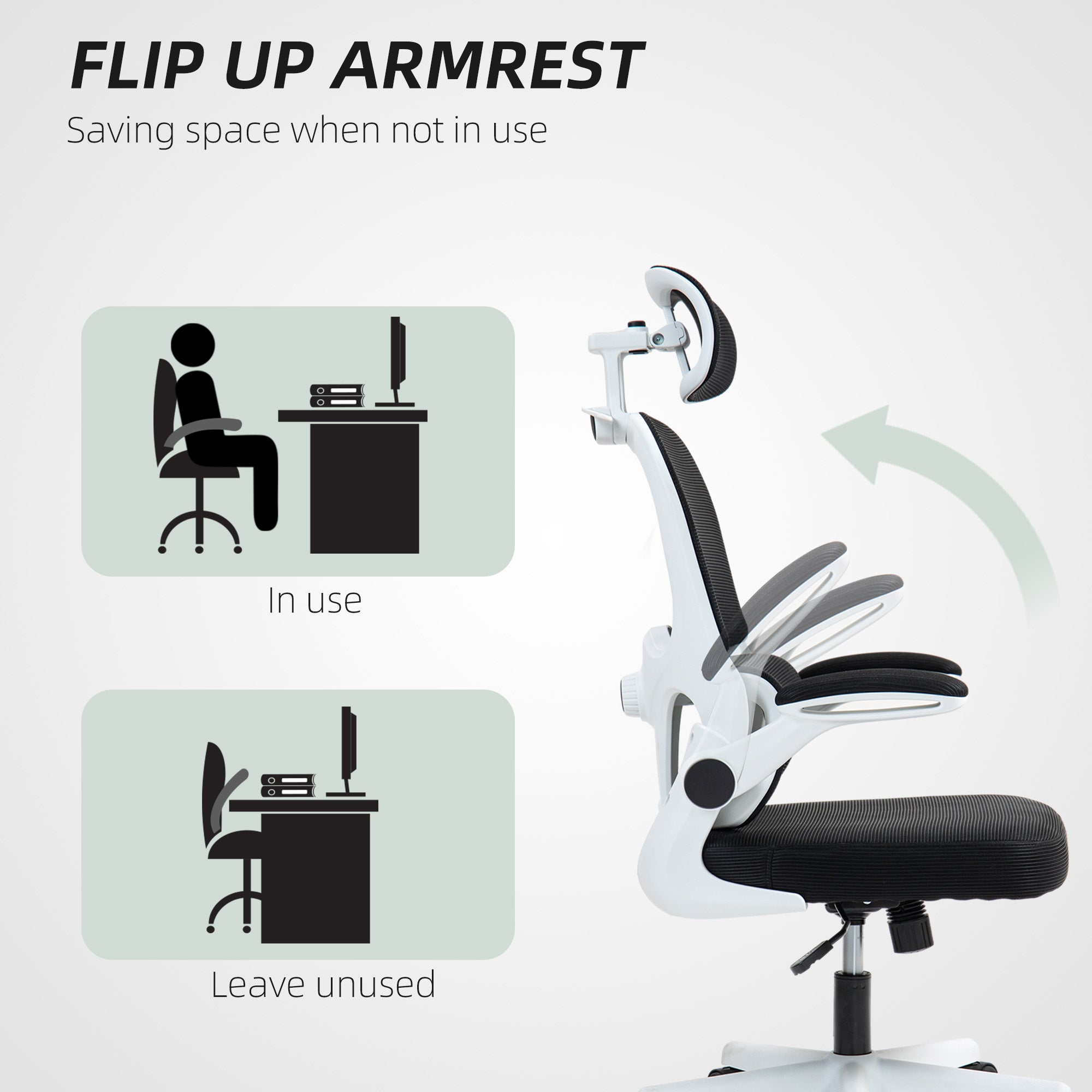 Mesh Office Chair, Ergonomic Desk Chair with Flip-up Armrest, Rotatable Headrest, Adjustable Lumbar Support, Black Office Chairs at Gallery Canada