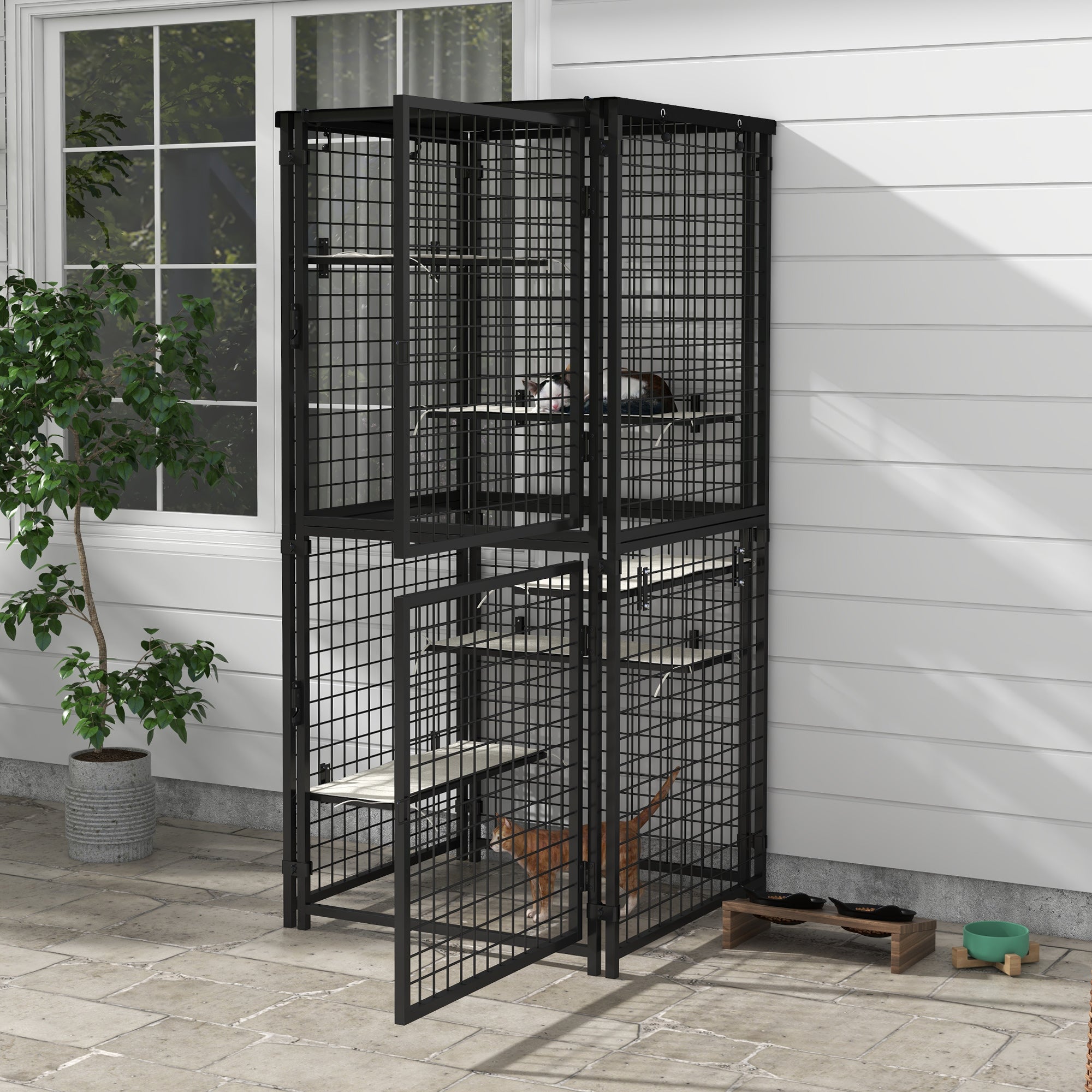 Cat Cage Multi-Level Catio Steel Outdoor Cat Enclosure w/ UV-and Water Resistant Cover, 5 Platforms, Soft Pads, Black Outdoor Cat Enclosures at Gallery Canada