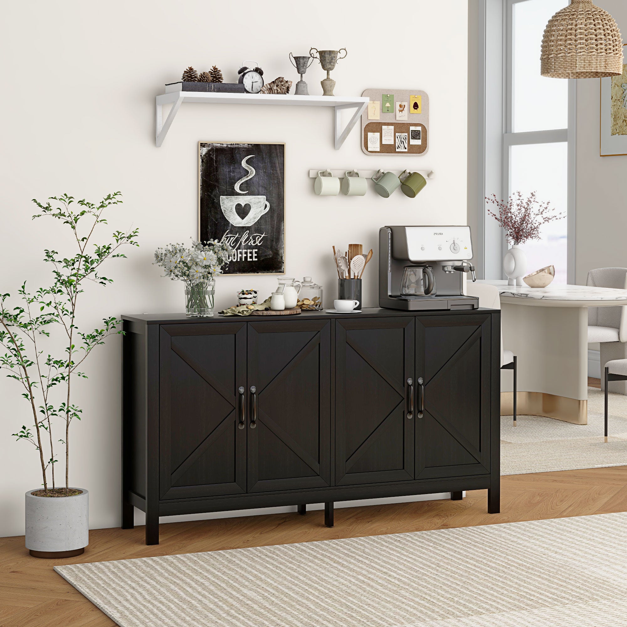 Sideboard Buffet, Storage Cabinet with Barn Door and Adjustable Shelf, TV Stand for TVs up to 65 Inches, Black Oak Bar Cabinets at Gallery Canada