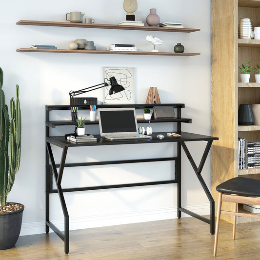 Modern Computer Desk, 47" Writing Desk with Elevate Shelves for Home Office, Black - Gallery Canada