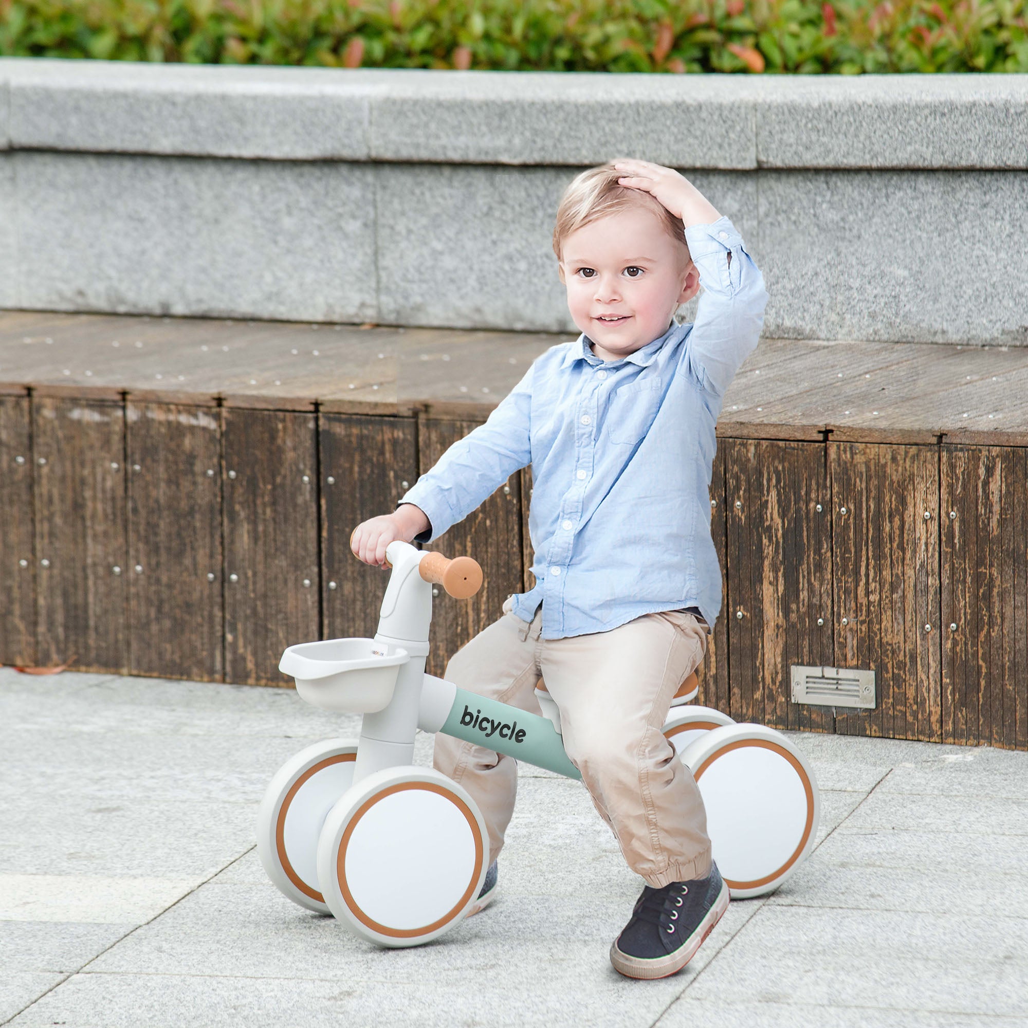 Toddler Balance Bike for 12–36 Months with Adjustable Seat, Removable Basket, 4 Silent Wheels, Green Riding & Rocking Toys at Gallery Canada