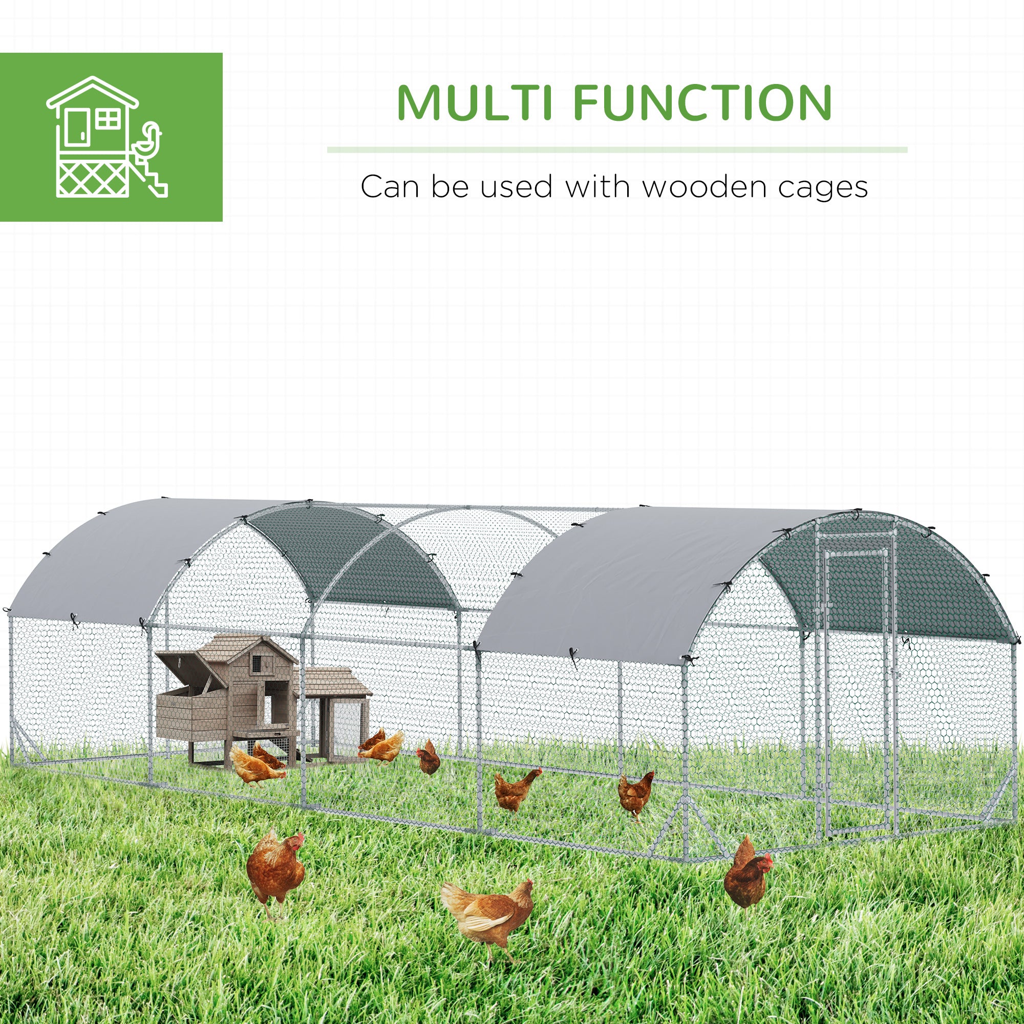 Galvanized Large Metal Chicken Coop Cage Walk-in Enclosure Poultry Hen Run House Playpen Rabbit Hutch with Cover for Outdoor Backyard 9.2' x 24.9' x 6.5' Silver Chicken Coops at Gallery Canada