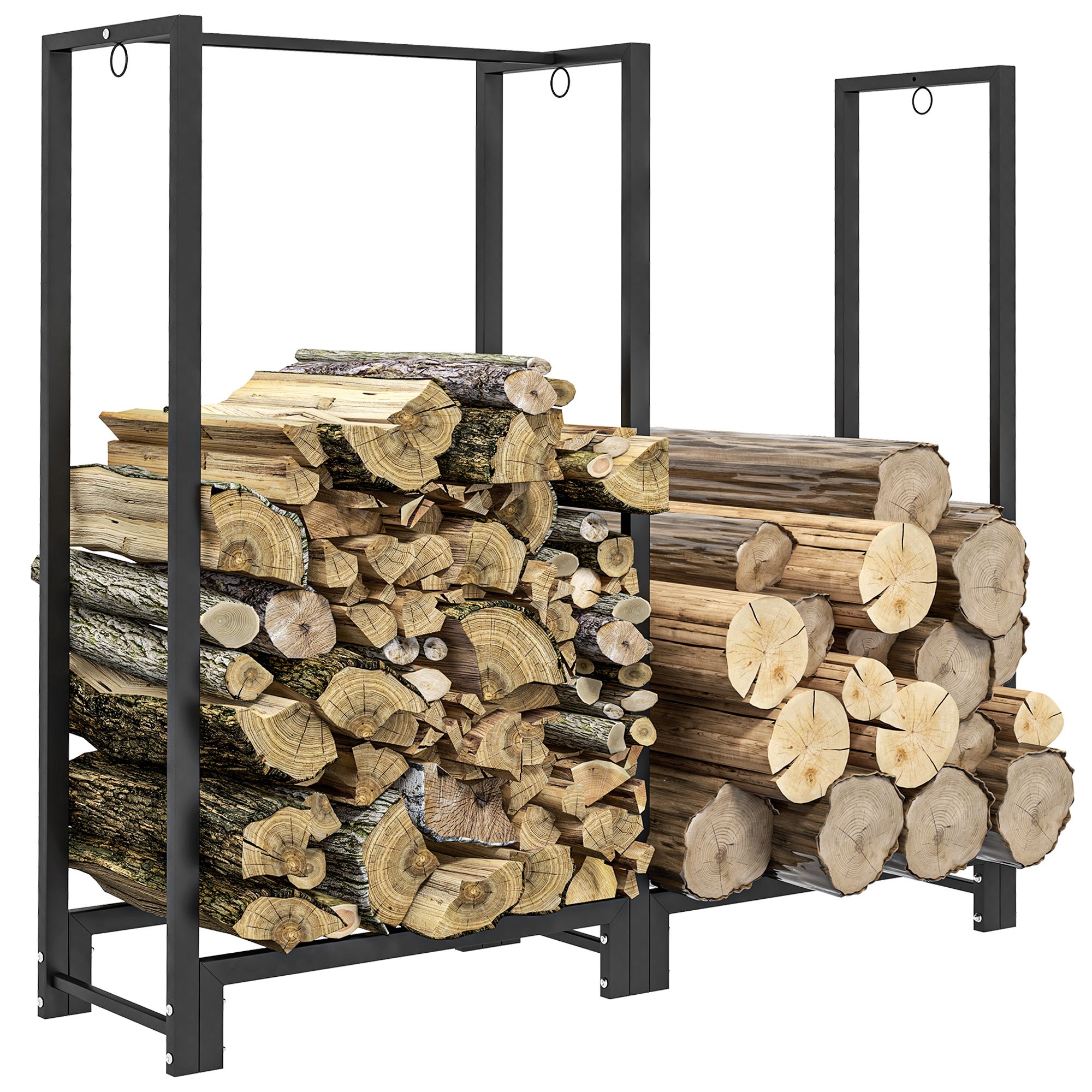 4ft Firewood Rack with Dual Space and Lock Rings, Steel Log Holder for Outdoor Indoor, Black Firewood Racks   at Gallery Canada