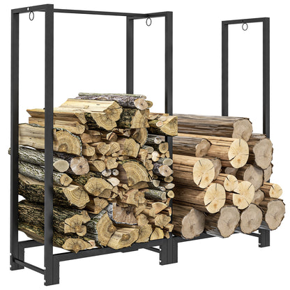 4ft Firewood Rack with Dual Space and Lock Rings, Steel Log Holder for Outdoor Indoor, Black Firewood Racks   at Gallery Canada