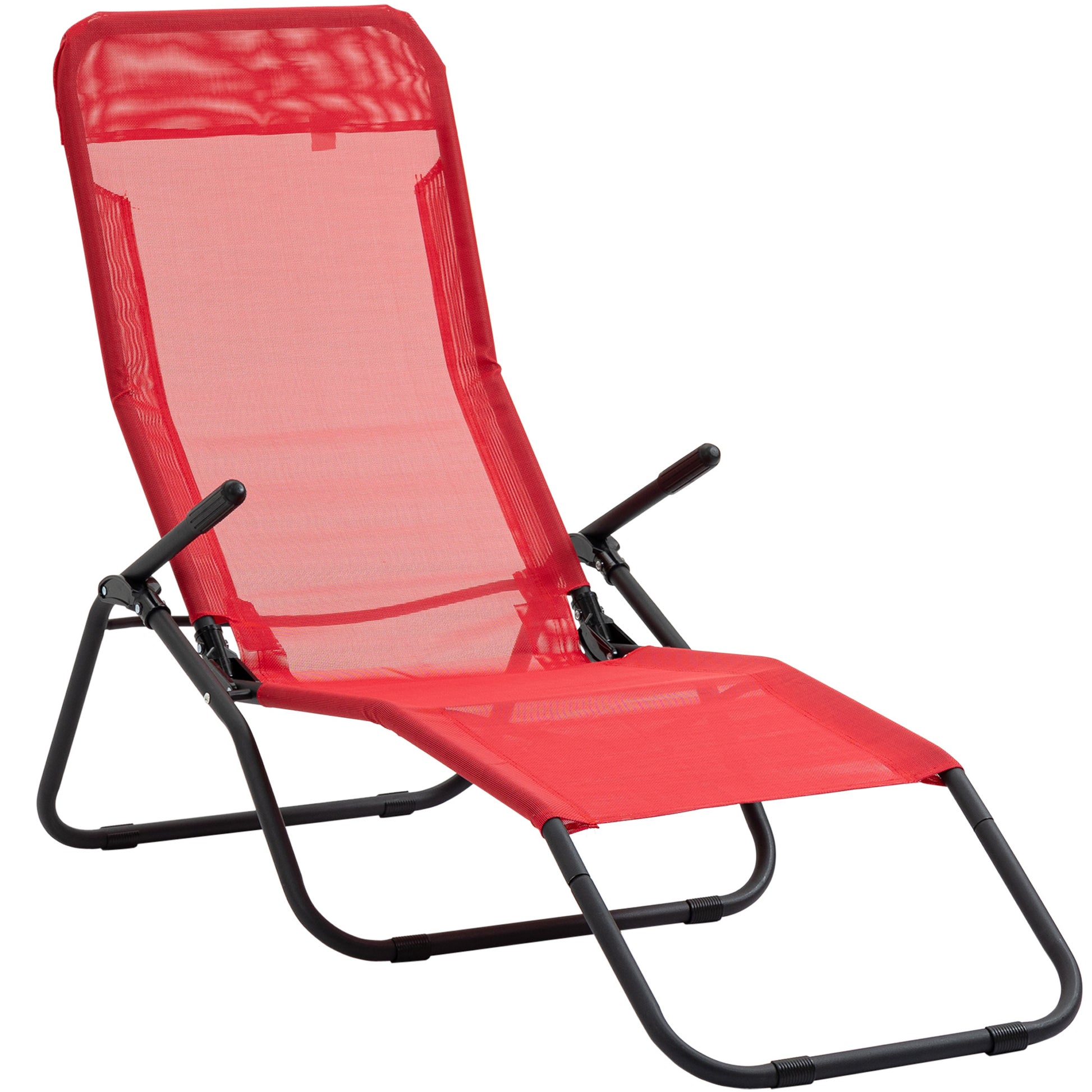 Foldable Patio Lounge Chair, Outdoor Beach Lounger with Breathable Mesh Fabric, Zero Gravity Chair with Reclining, Footrests, and Armrests, for Garden, Pool, Red Lounger Chairs at Gallery Canada