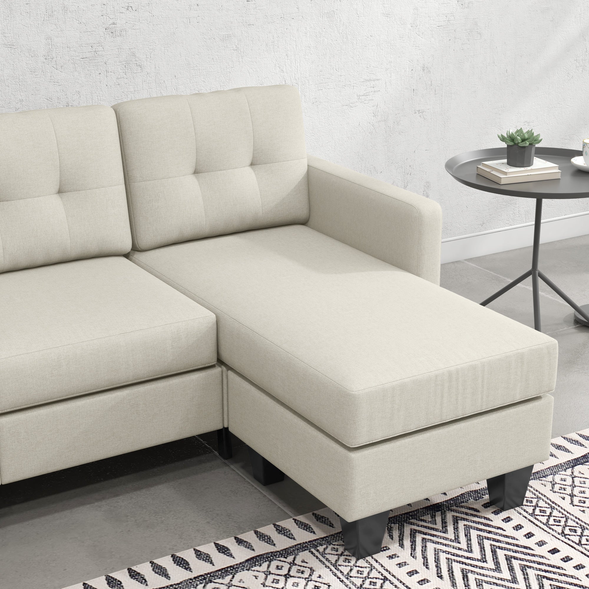 L-shaped Sofa, 3 Seater Sectional Couch with Ottoman, Corner Sofa with Thick Padded Cushion and Wood Legs, Beige 3-Seater Sofas   at Gallery Canada