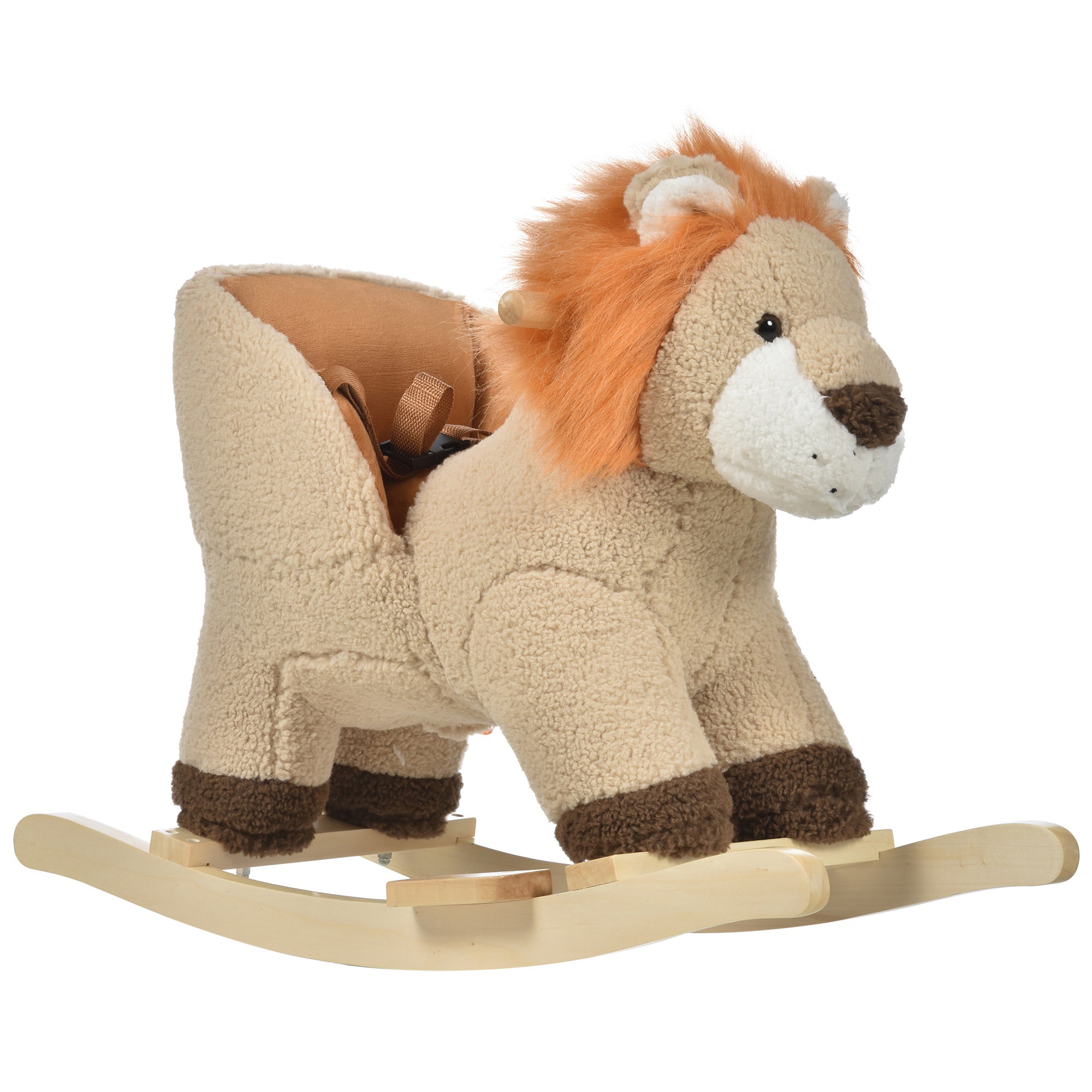 Baby Rocking Horse Lion Design Plush Stuffed Rocking Chair, Wooden Rocking Horse with Sound, Seat Belt for 18-36 Months Boys and Girls Gift, Brown Rocking Horses Brown  at Gallery Canada