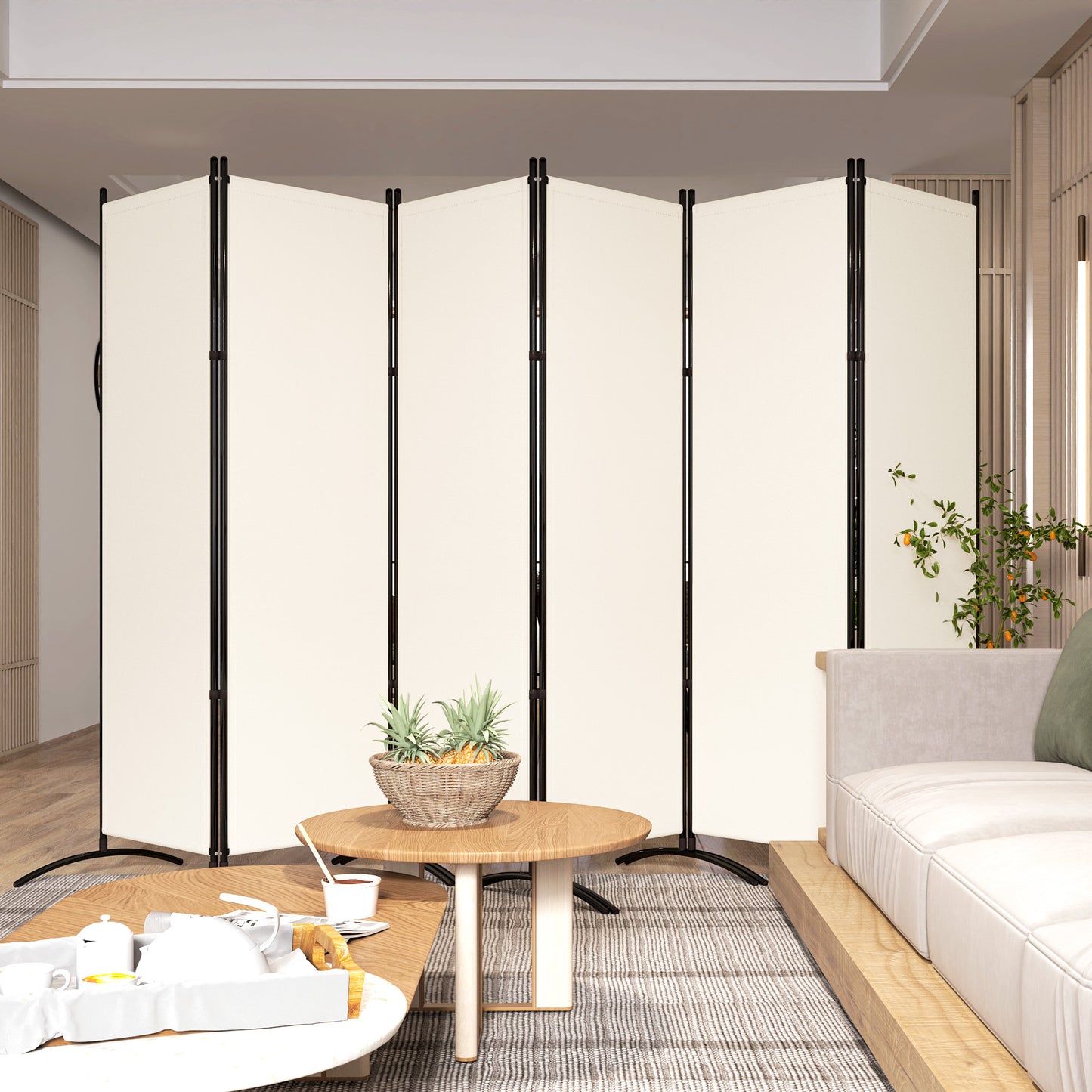 6 Panel Folding Room Divider, UV30+ Privacy Screen, Indoor Outdoor Privacy Panel with Stable Base, Beige Side Awnings at Gallery Canada