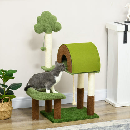 42" Cat Tree with Scratching Posts, Cat Tower for Indoor Cats with Bed, House, Toy, Forest Themed, Green Cat Towers   at Gallery Canada