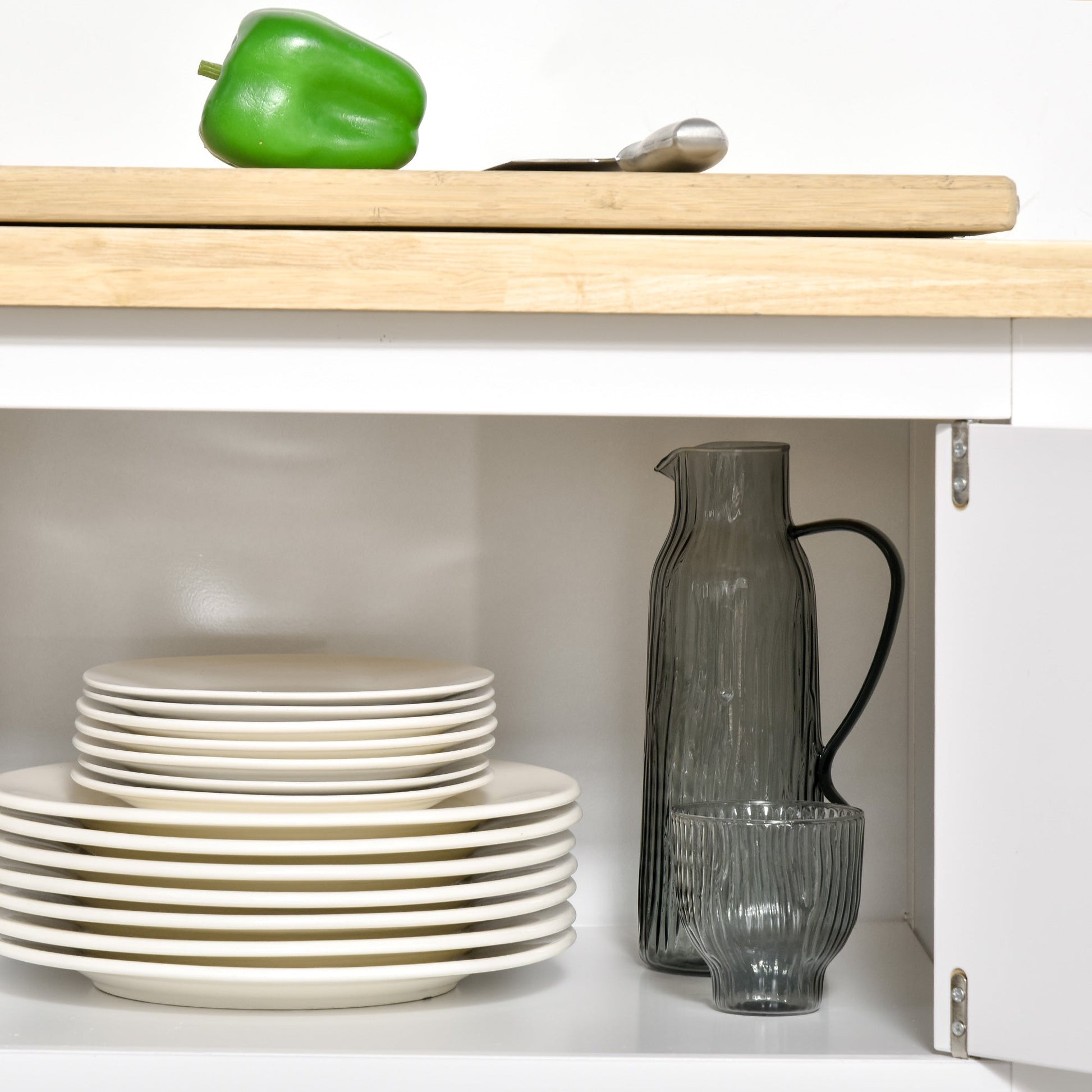 Utility Kitchen Cart Rolling Kitchen Island Storage Trolley with Rubberwood Top, 2 Drawers, Towel Rack, White Kitchen Islands & Kitchen Carts   at Gallery Canada