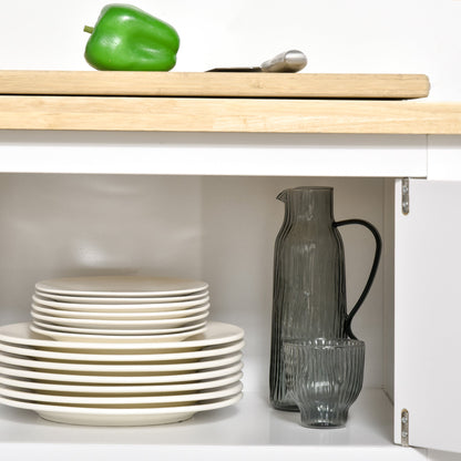 Utility Kitchen Cart Rolling Kitchen Island Storage Trolley with Rubberwood Top, 2 Drawers, Towel Rack, White Kitchen Islands & Kitchen Carts   at Gallery Canada