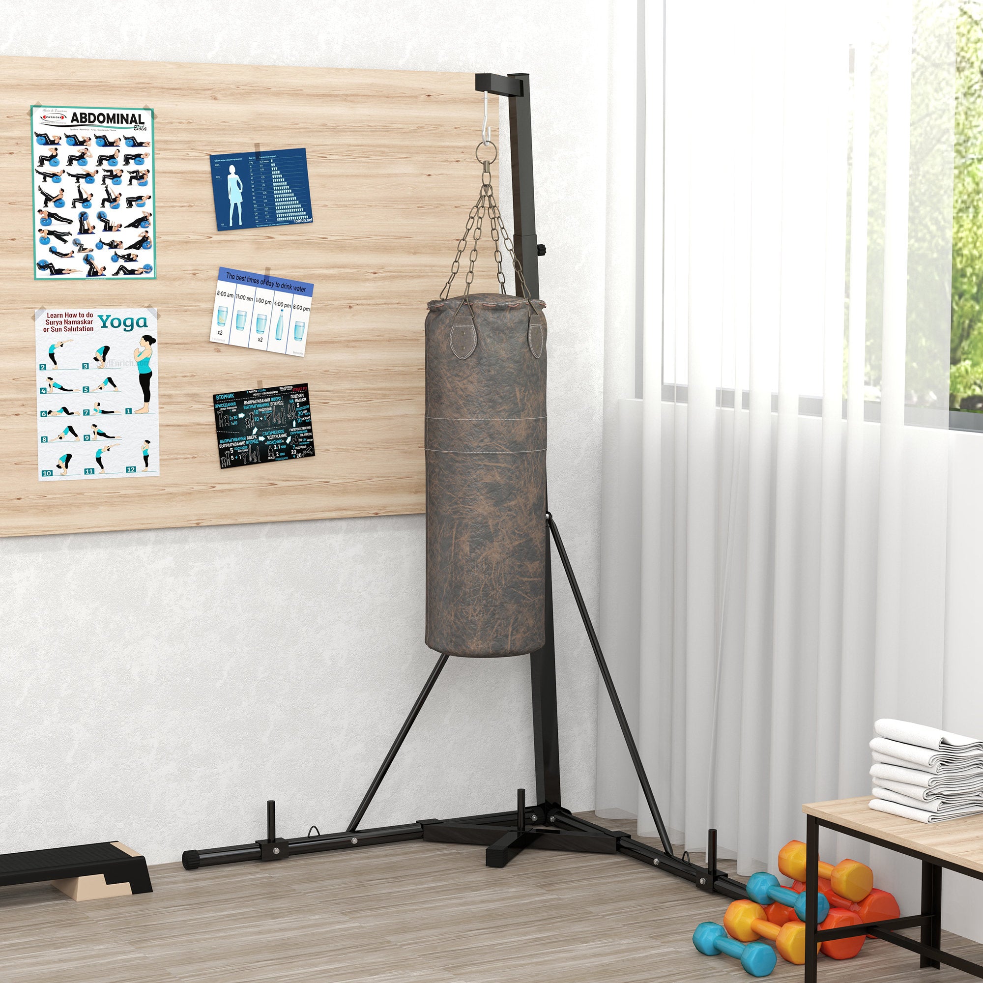 Foldable Punch Bag Stand, Adjustable Height Heavy Bag Stand with Weighted Base, Freestanding for Home Gym, Stand Only Punching Bag Hangers at Gallery Canada