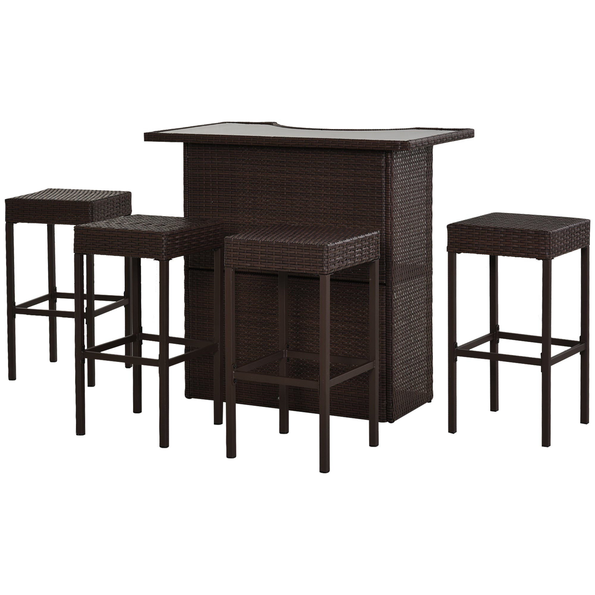 5 Pieces Patio Bar Set, Outdoor PE Rattan Wicker High Top Outdoor Table and Chairs Outdoor Bar Set with Tempered Glass Top Bar Table and Shelves, 4 Bar Chairs, Dark Brown Bistro Sets at Gallery Canada