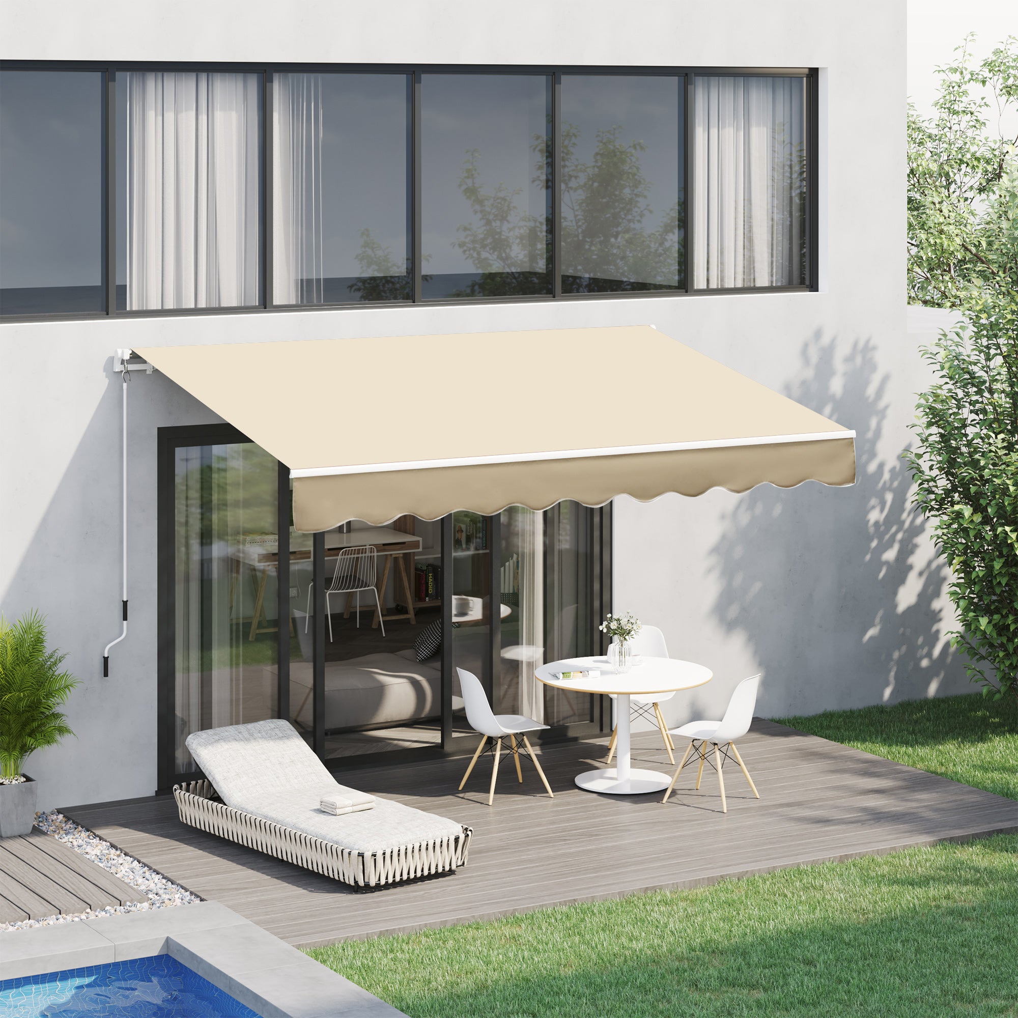 10' x 8' Manual Retractable Awning, Sun Shade Shelter Canopy, with Aluminum Frame and UV Protection for Patio Deck Yard Window Door, Beige Deck Awnings at Gallery Canada