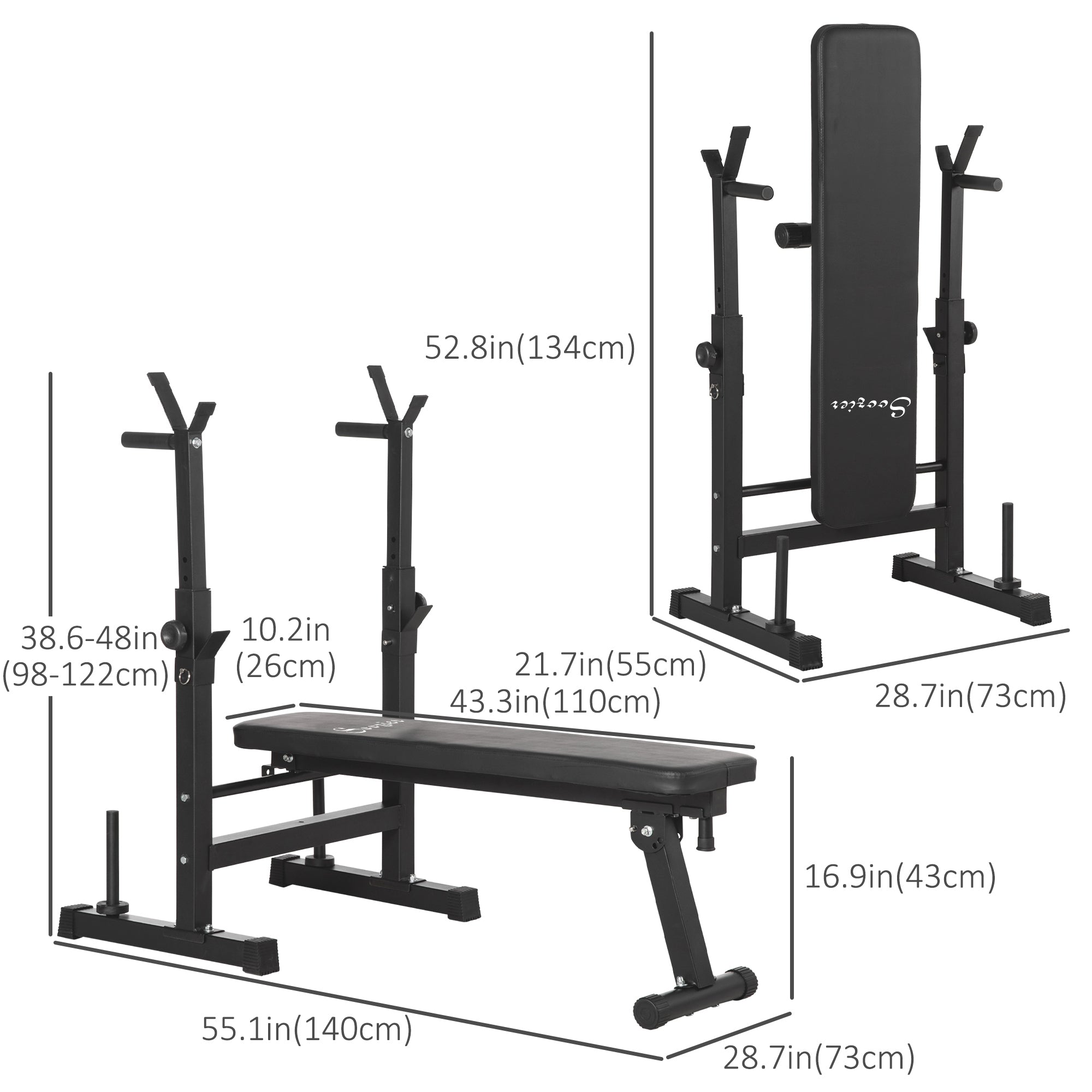 Adjustable Weight Bench, Foldable Bench Press with Barbell Rack and Dip Station for Home Gym, Strength Training Multiuse Workout Bench, Black Weight Benches   at Gallery Canada