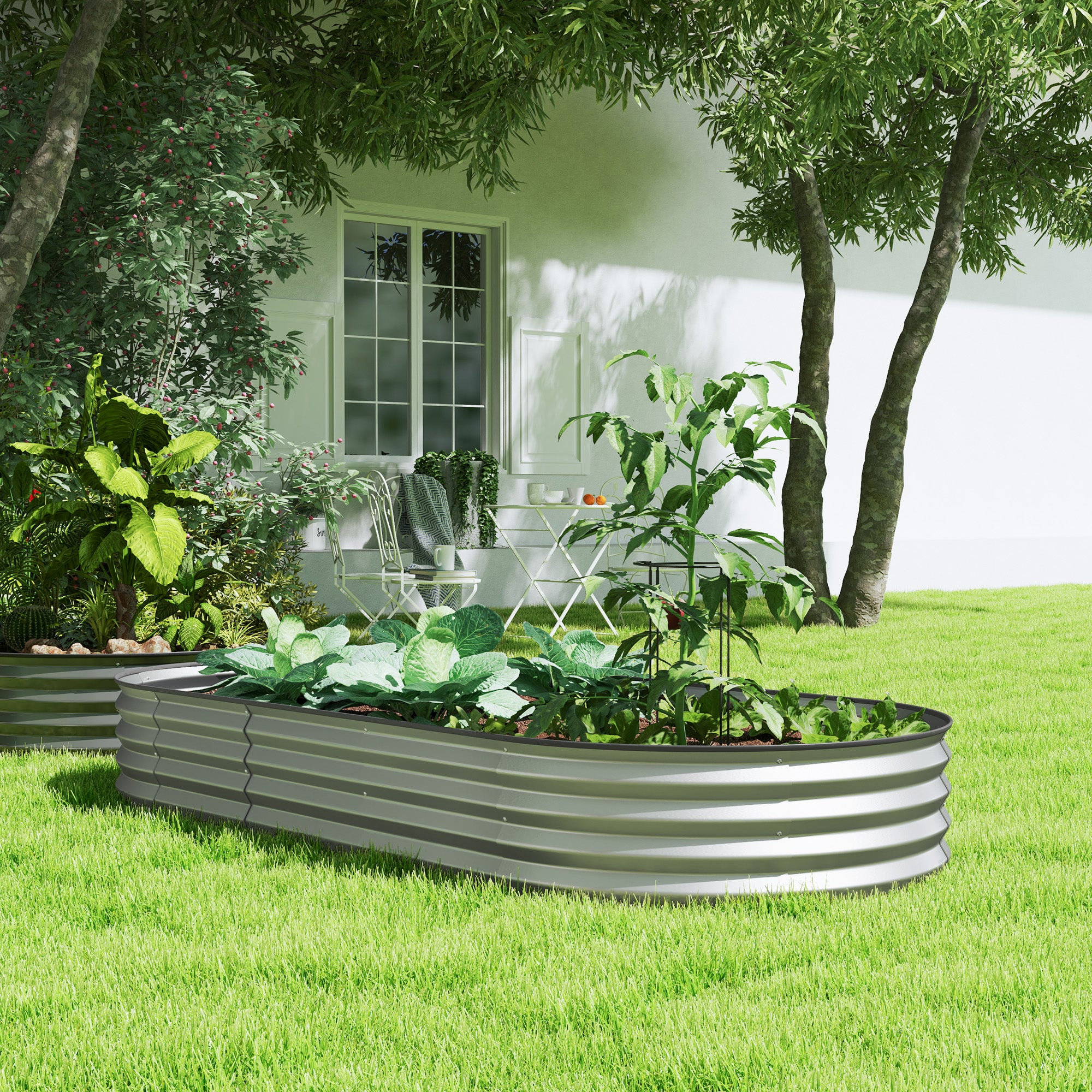 7' x 3' x 1' Large Outdoor Planter Box, Galvanized Raised Garden Bed with Metal Plant Stake, Silver Raised Garden Beds at Gallery Canada