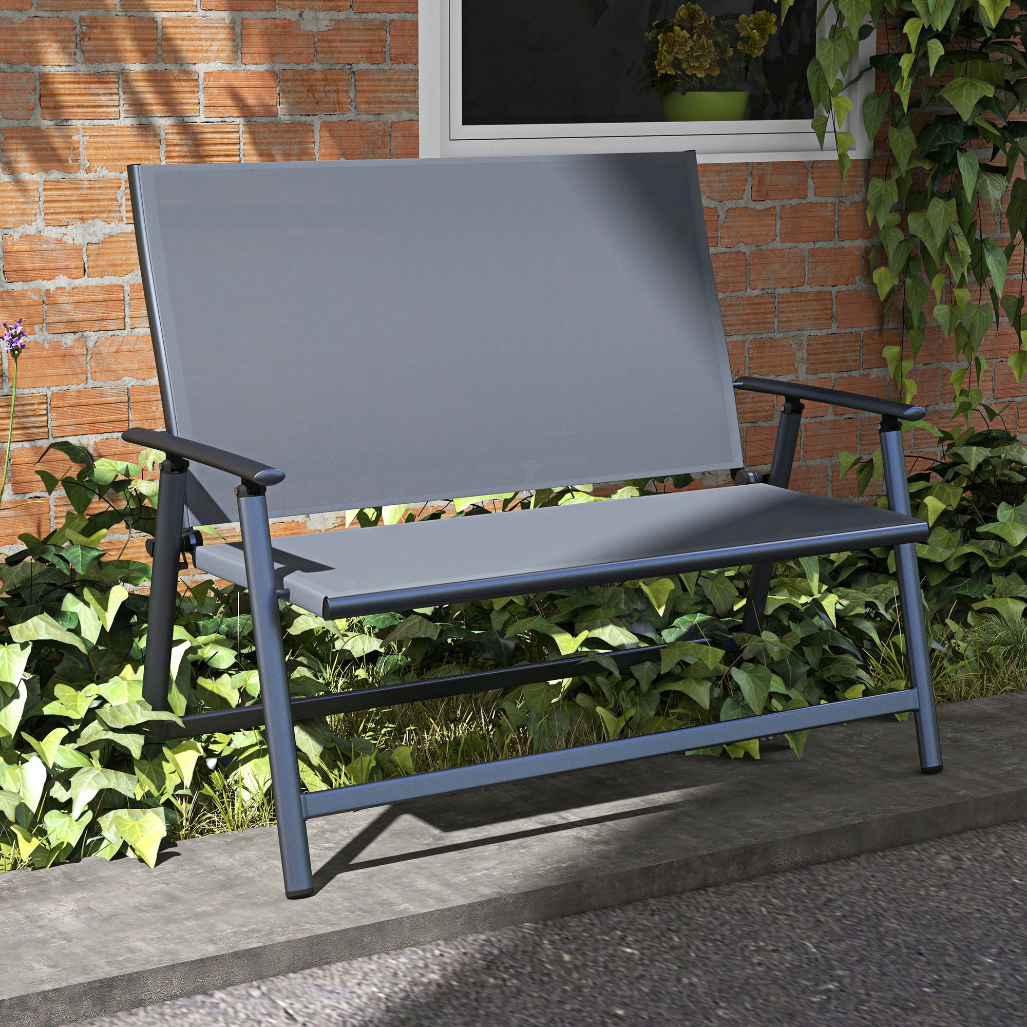 2-seater Folding Patio Camping Chair, Aluminum Frame Sports Chair with Armrest, Mesh Fabric Seat for Lawn Patio Chairs at Gallery Canada